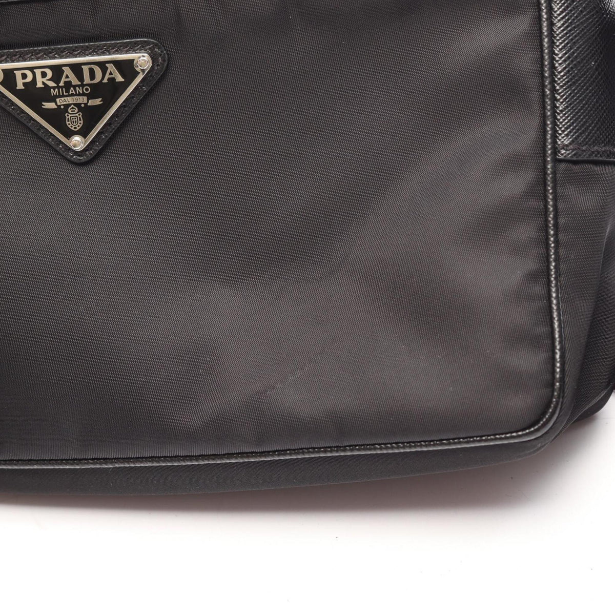 Prada Black Nylon Leather Handbag Shoulder Bag (Pre-Owned)