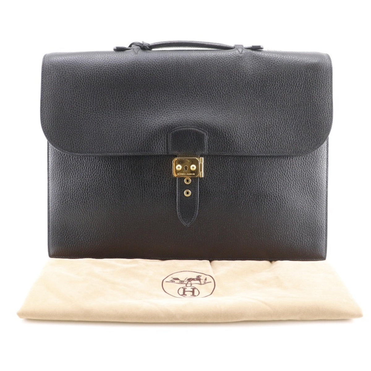 Hermes Sac A Depeche Black Fjord Leather Briefcase (Pre-Owned)