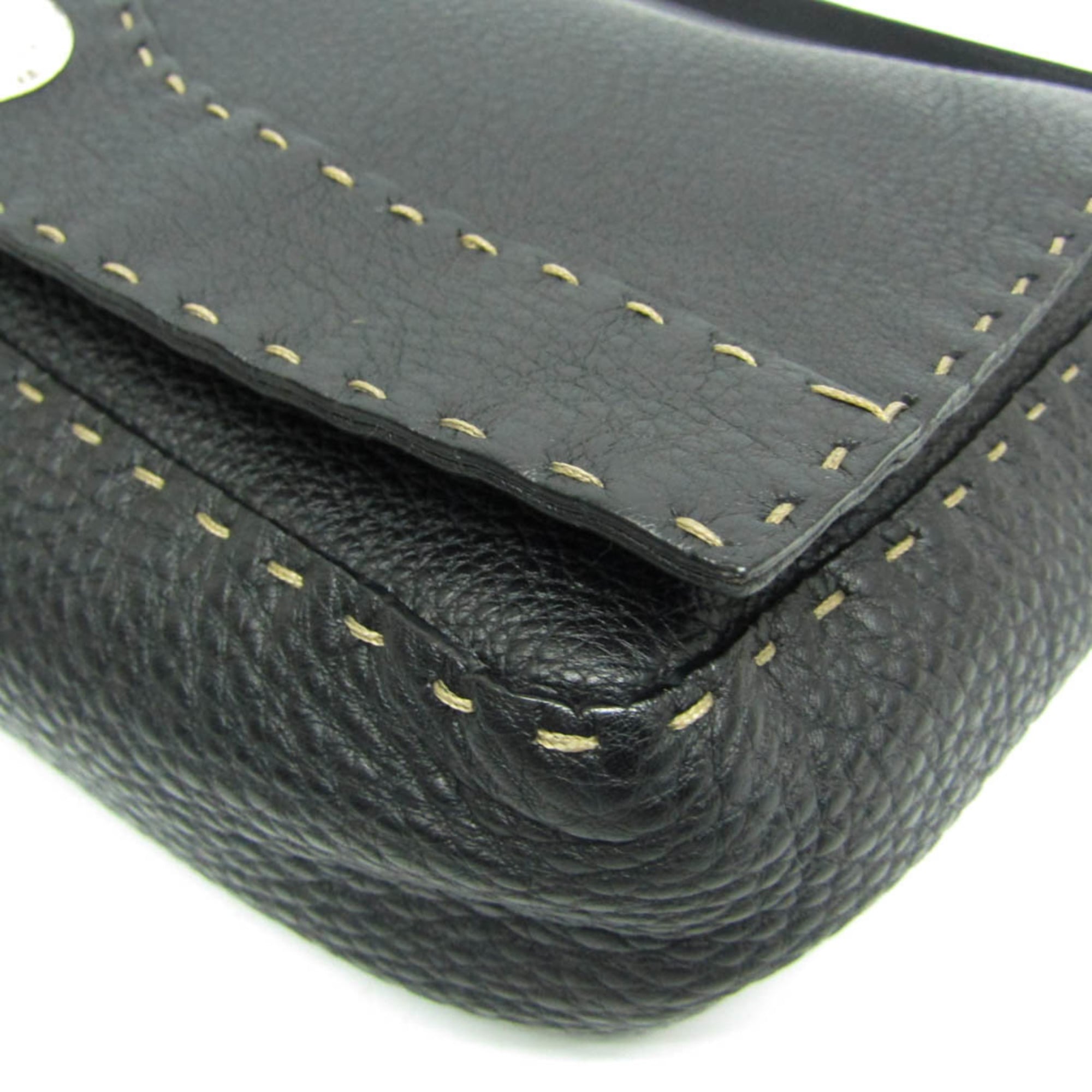 Fendi Selleria Messenger Bag Leather Black Leather Shoulder Bag Bag (Pre-Owned)