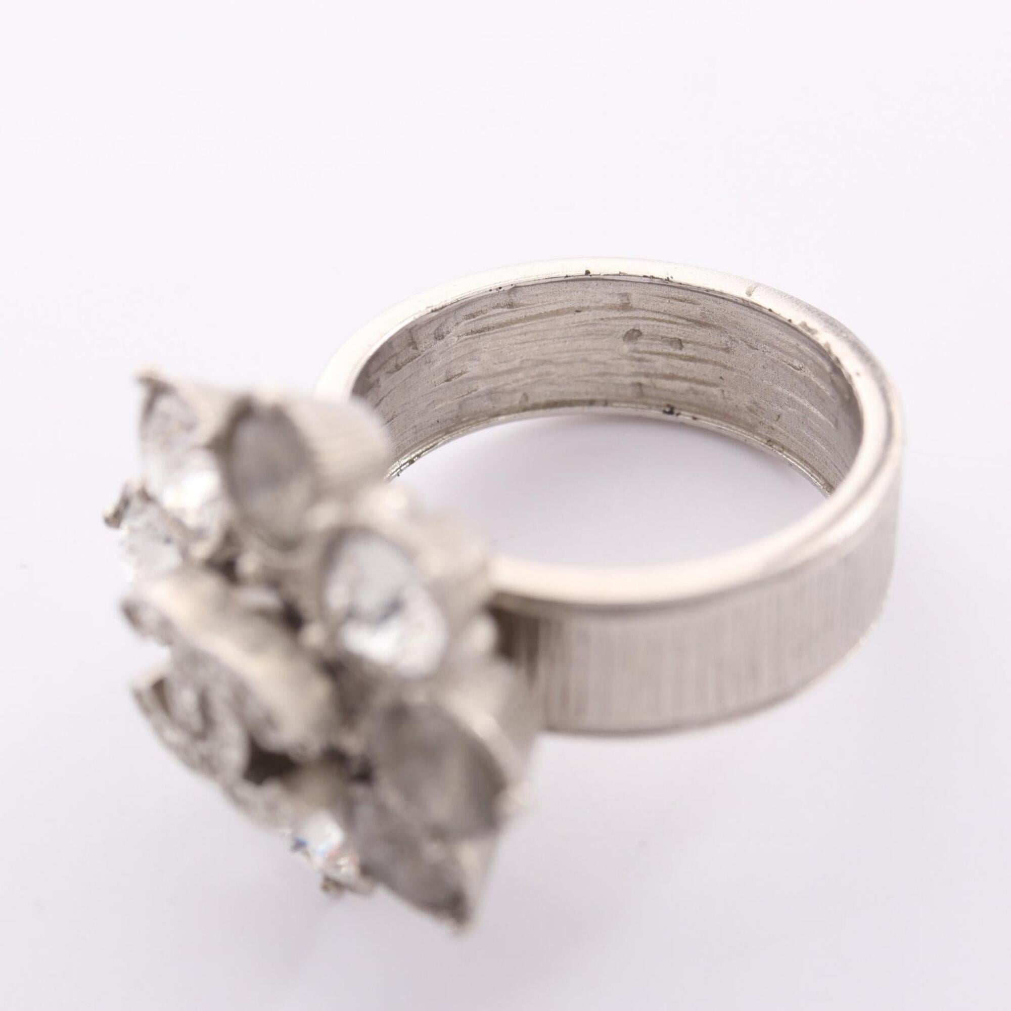 Chanel Silver Clear Metal Rhinestone Band Ring (Pre-Owned)