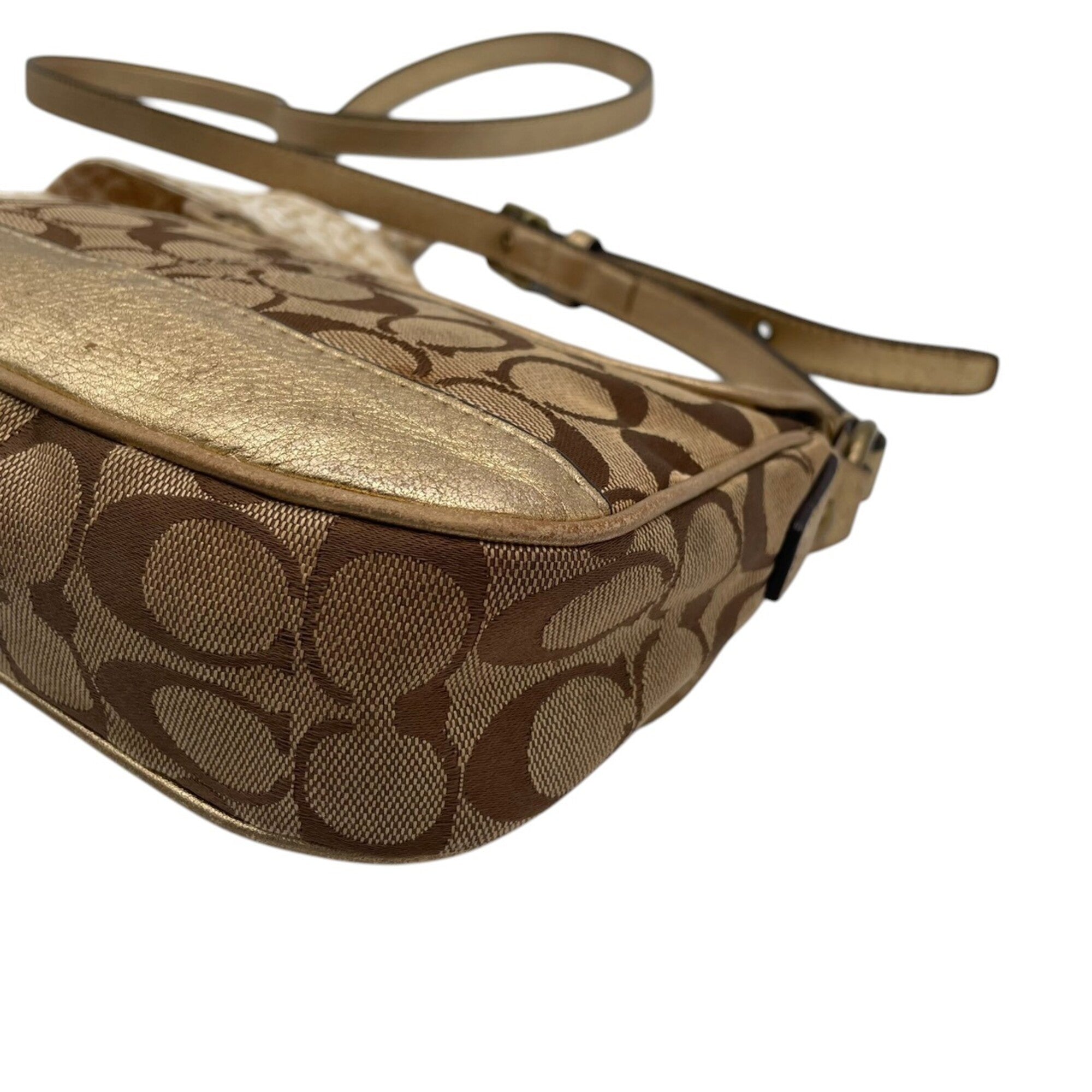 Coach Beige Gold Canvas Leather Pochette Shoulder Bag (Pre-Owned)