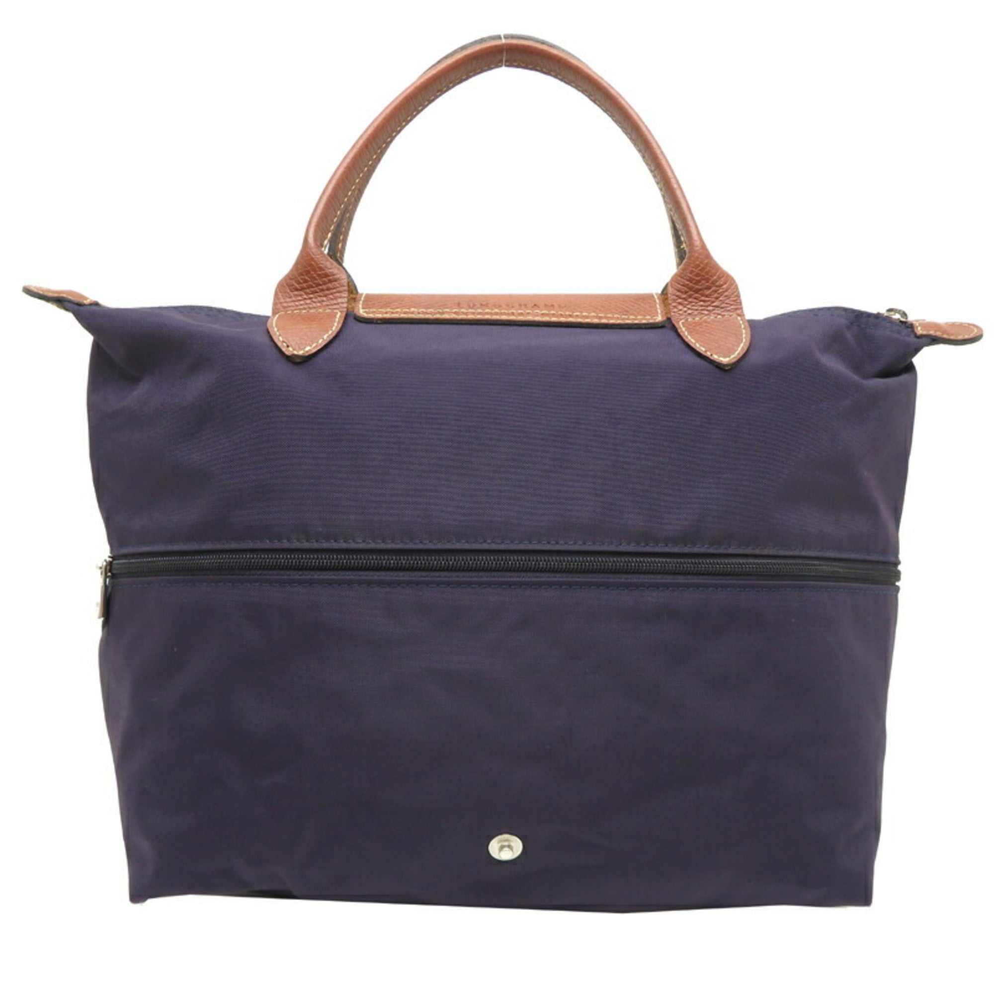 Longchamp Brown Purple Nylon Leather Handbag (Pre-Owned)