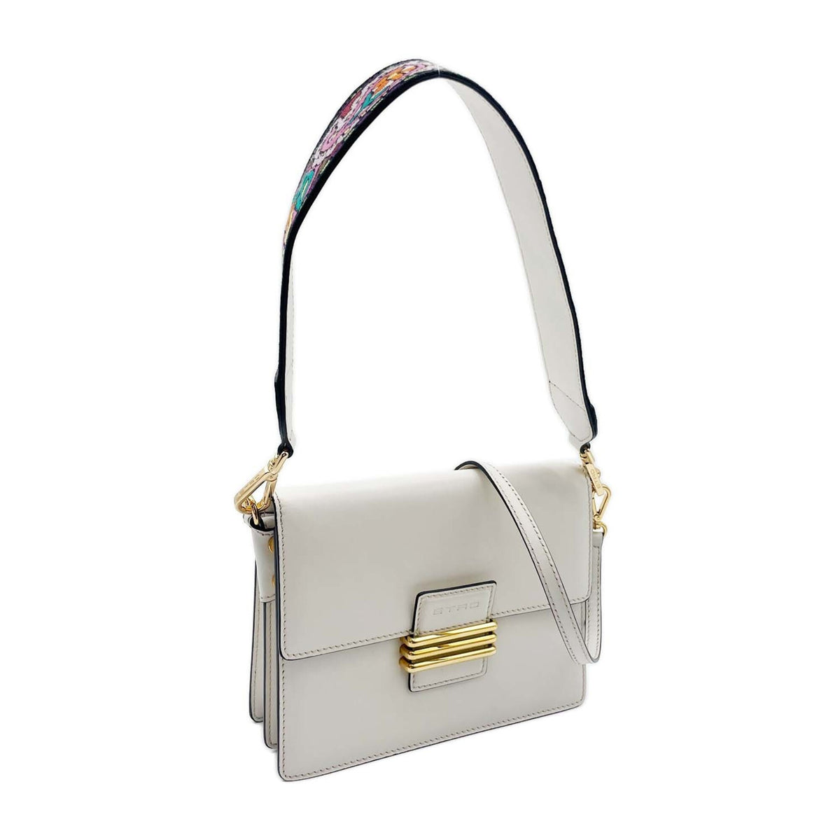 Etro Multi-Color White Leather Shoulder Bag (Pre-Owned)