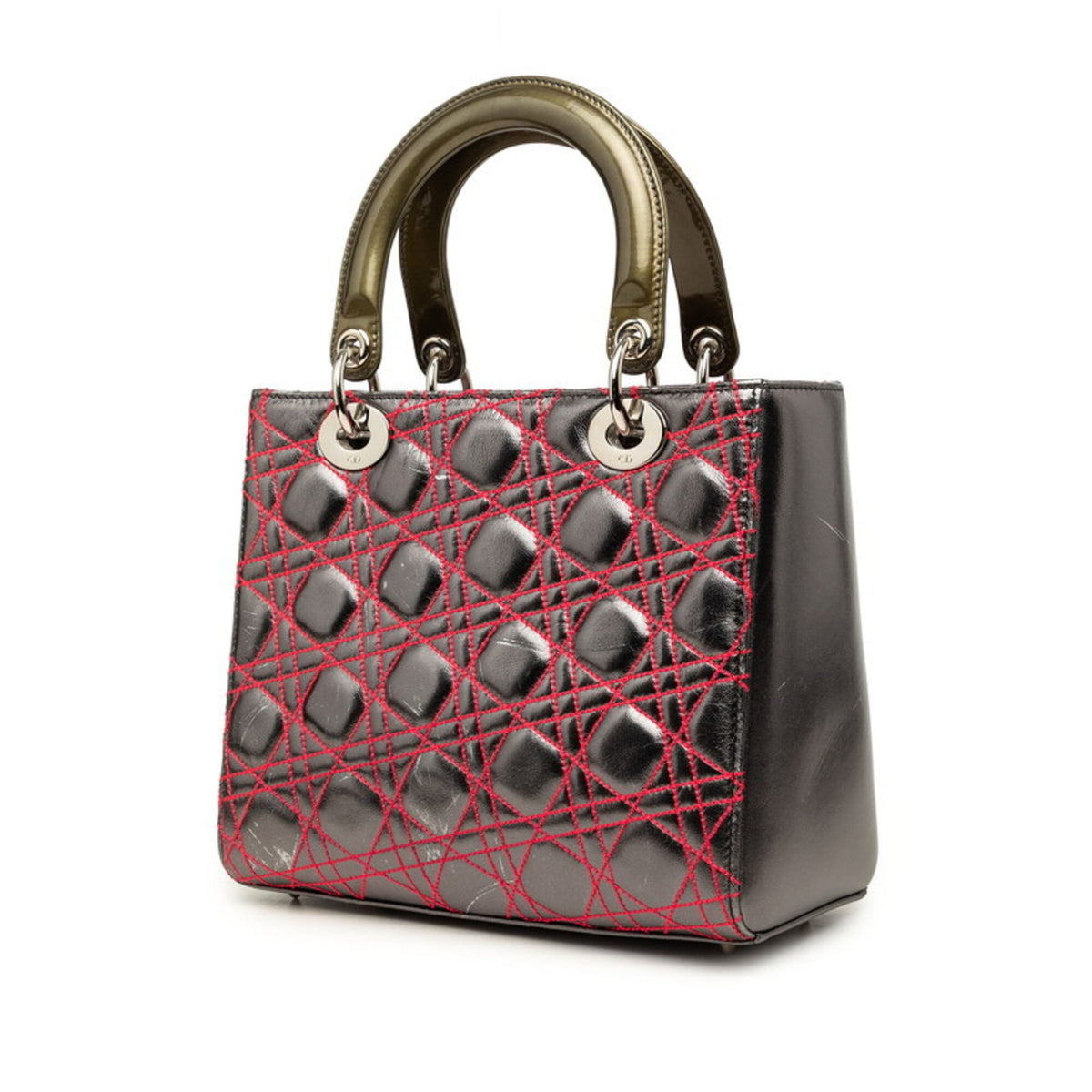 Christian Dior Lady Dior Metallic Green Silver Pink Leather Handbag Shoulder Bag (Pre-Owned)