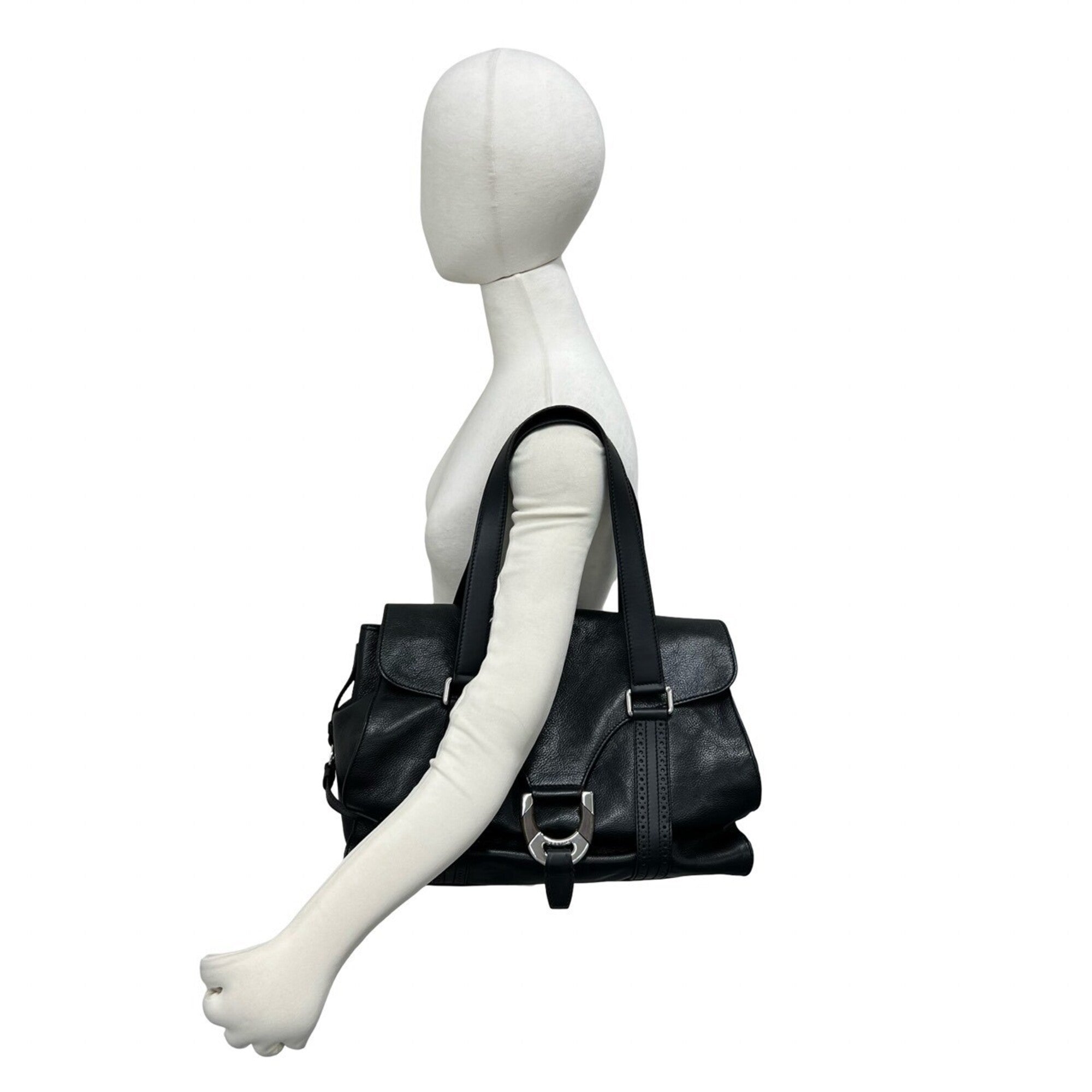 Celine Black Leather Boston Bag Handbag Tote Bag (Pre-Owned)