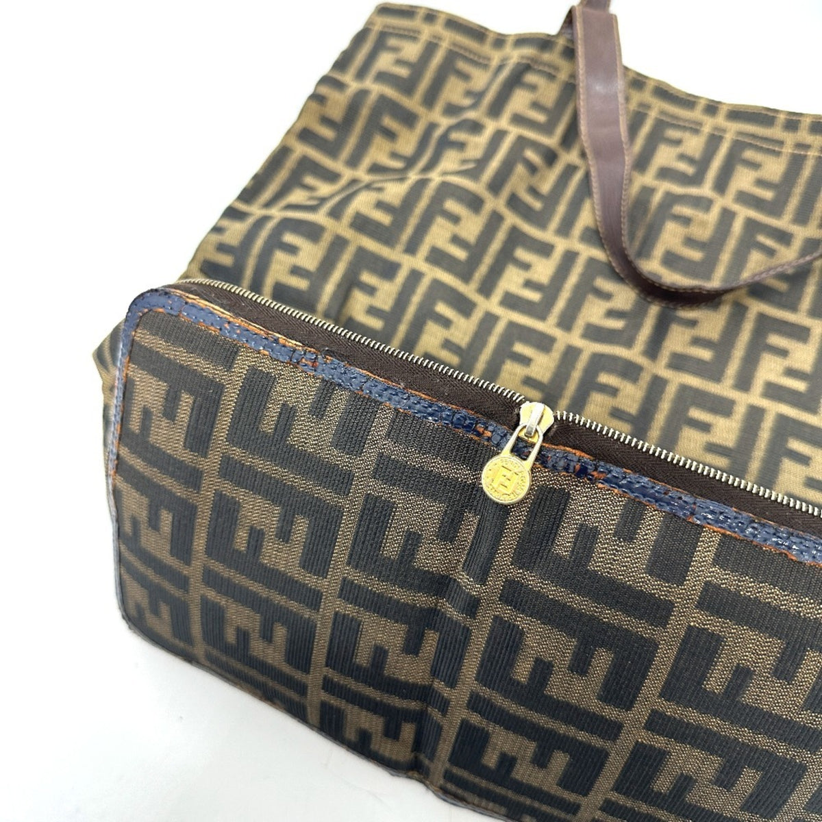 Fendi Zucca Brown Leather Canvas Eco-Bag Handbag Tote Bag (Pre-Owned)