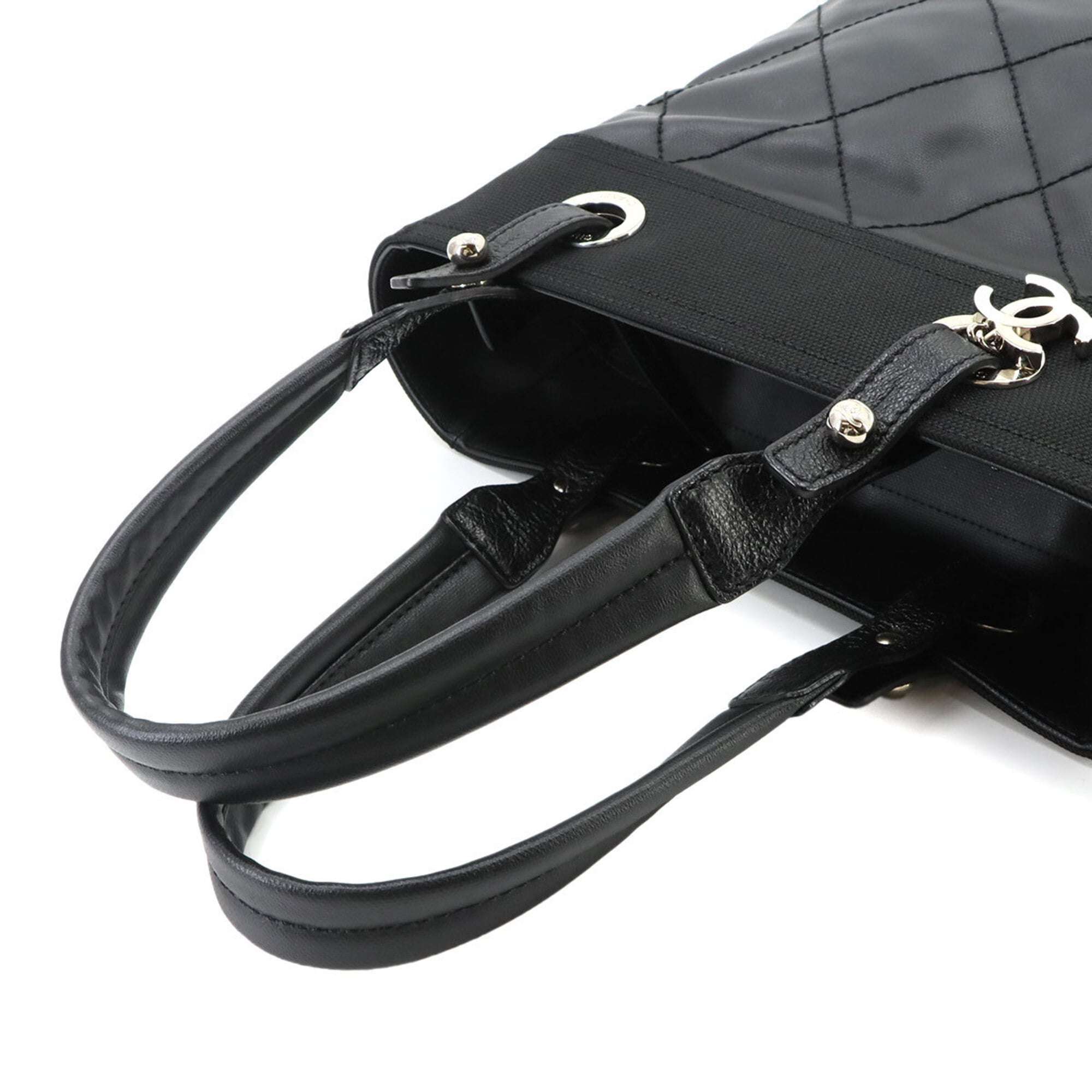 Chanel Paris Biarritz Black Nylon Pvc Leather Handbag Tote Bag (Pre-Owned)