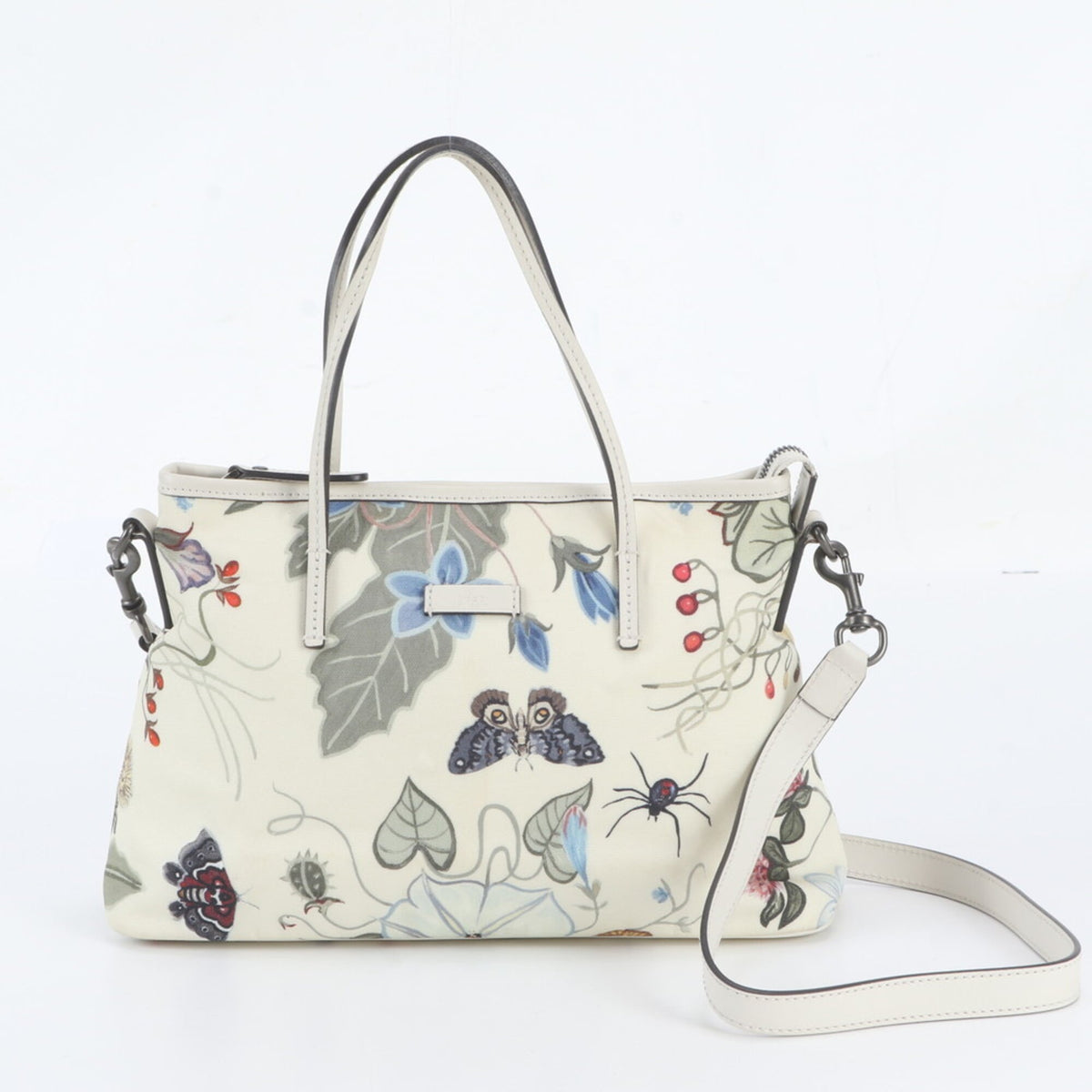 Gucci Off-White Leather Nylon Handbag Shoulder Bag Tote Bag (Pre-Owned)