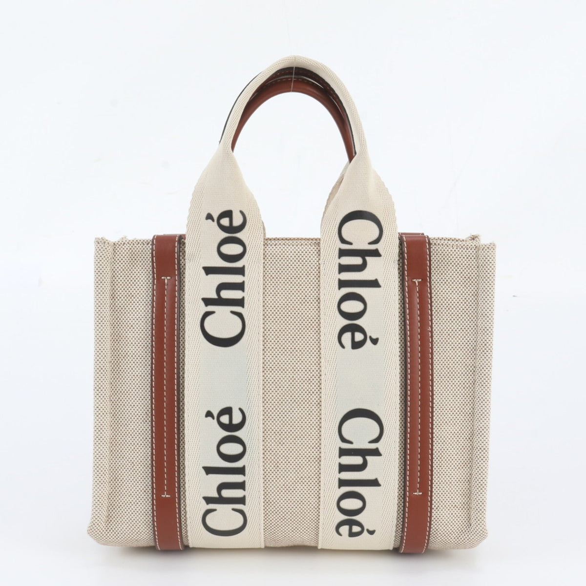 Chloé Beige Leather Canvas Handbag Shoulder Bag Tote Bag (Pre-Owned)