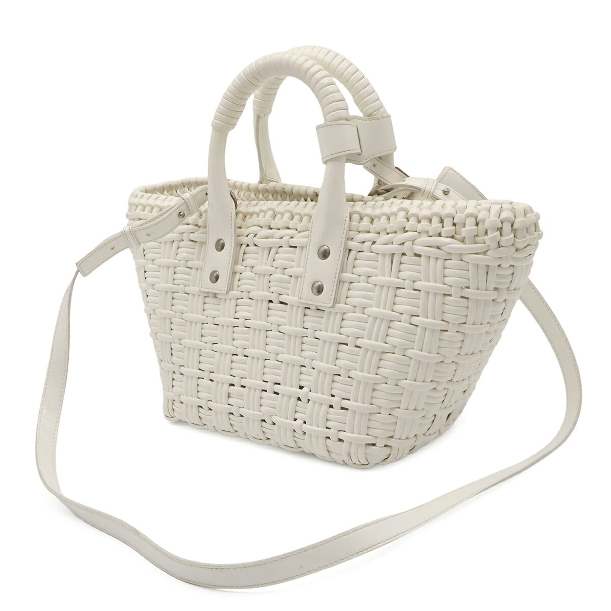 Balenciaga White Straw Basket Handbag Shoulder Bag (Pre-Owned)