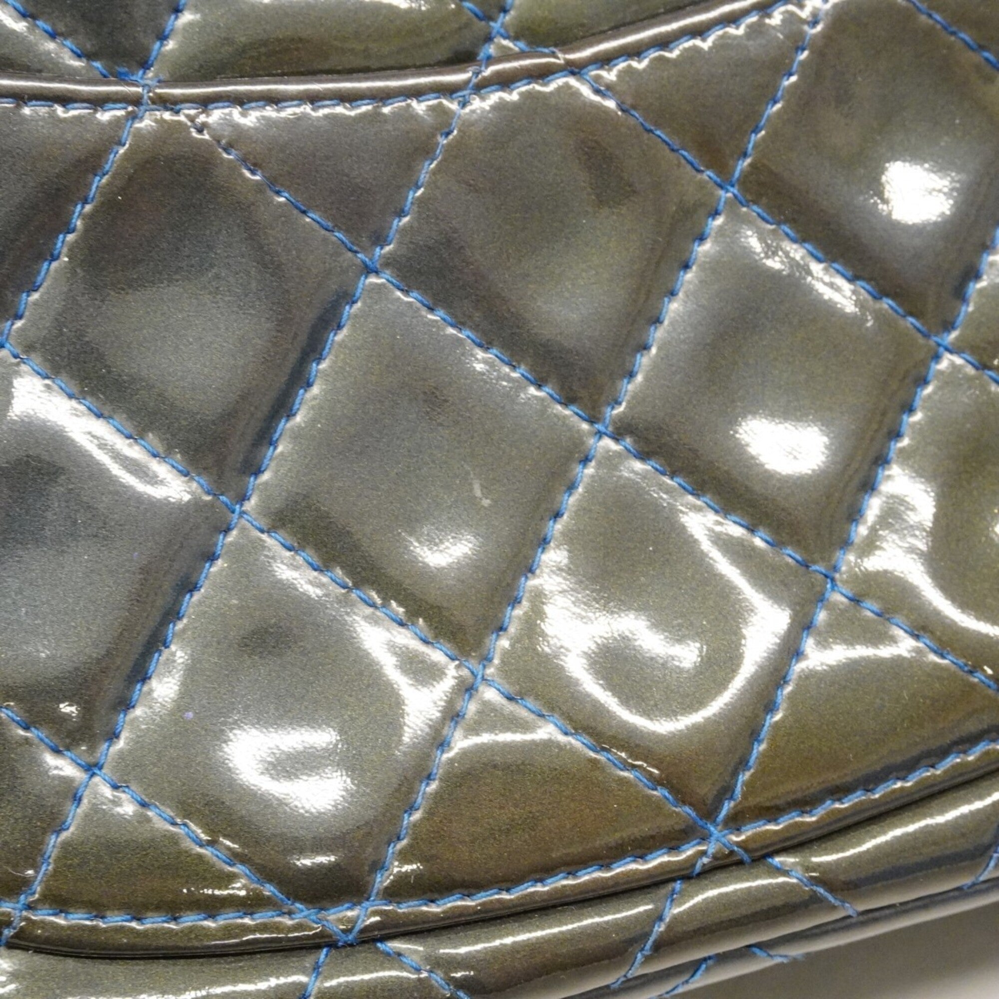 Chanel Blue Gray Patent Leather Shoulder Bag (Pre-Owned)