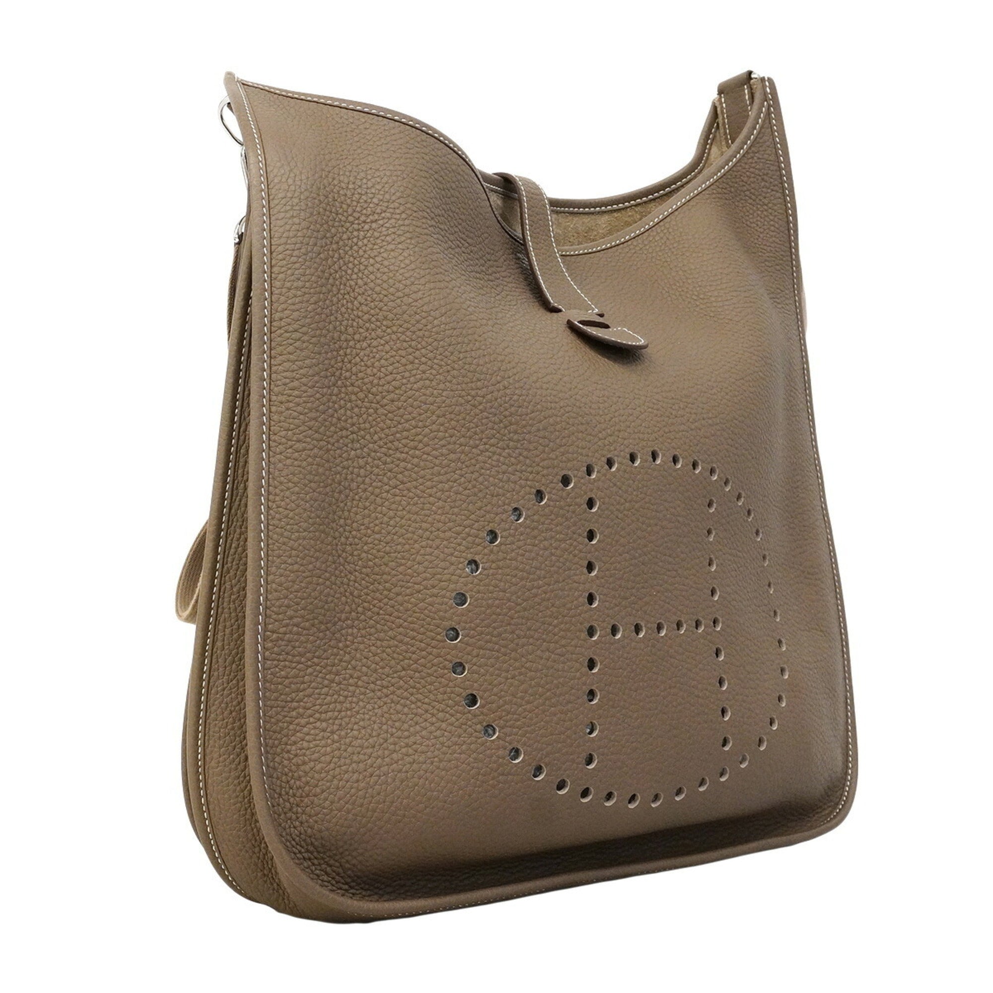 Hermes Etoupe Gray Taurillon Clemence Leather Shoulder Bag (Pre-Owned)