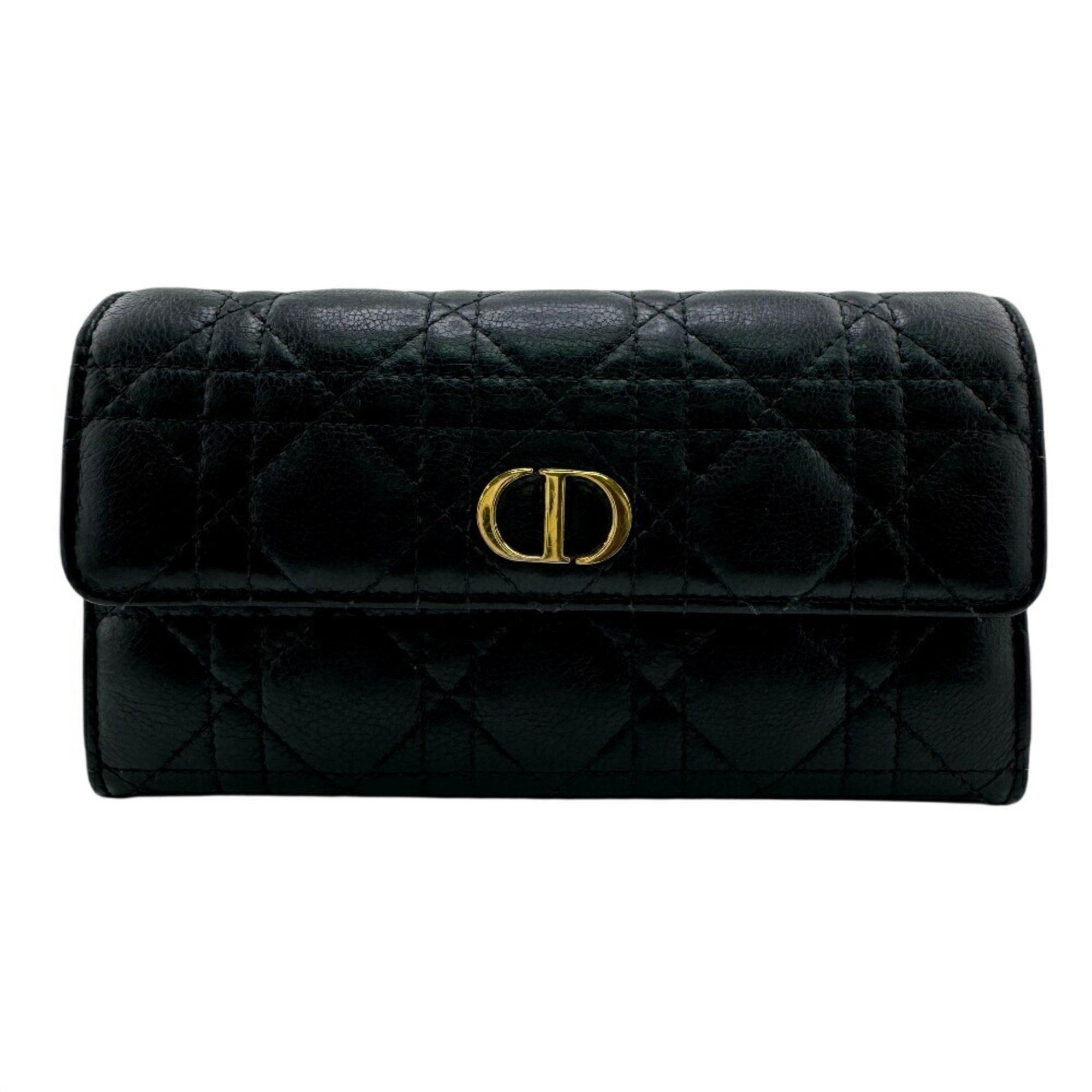 Christian Dior Black Leather Long Wallet (Tri-Fold) (Pre-Owned)