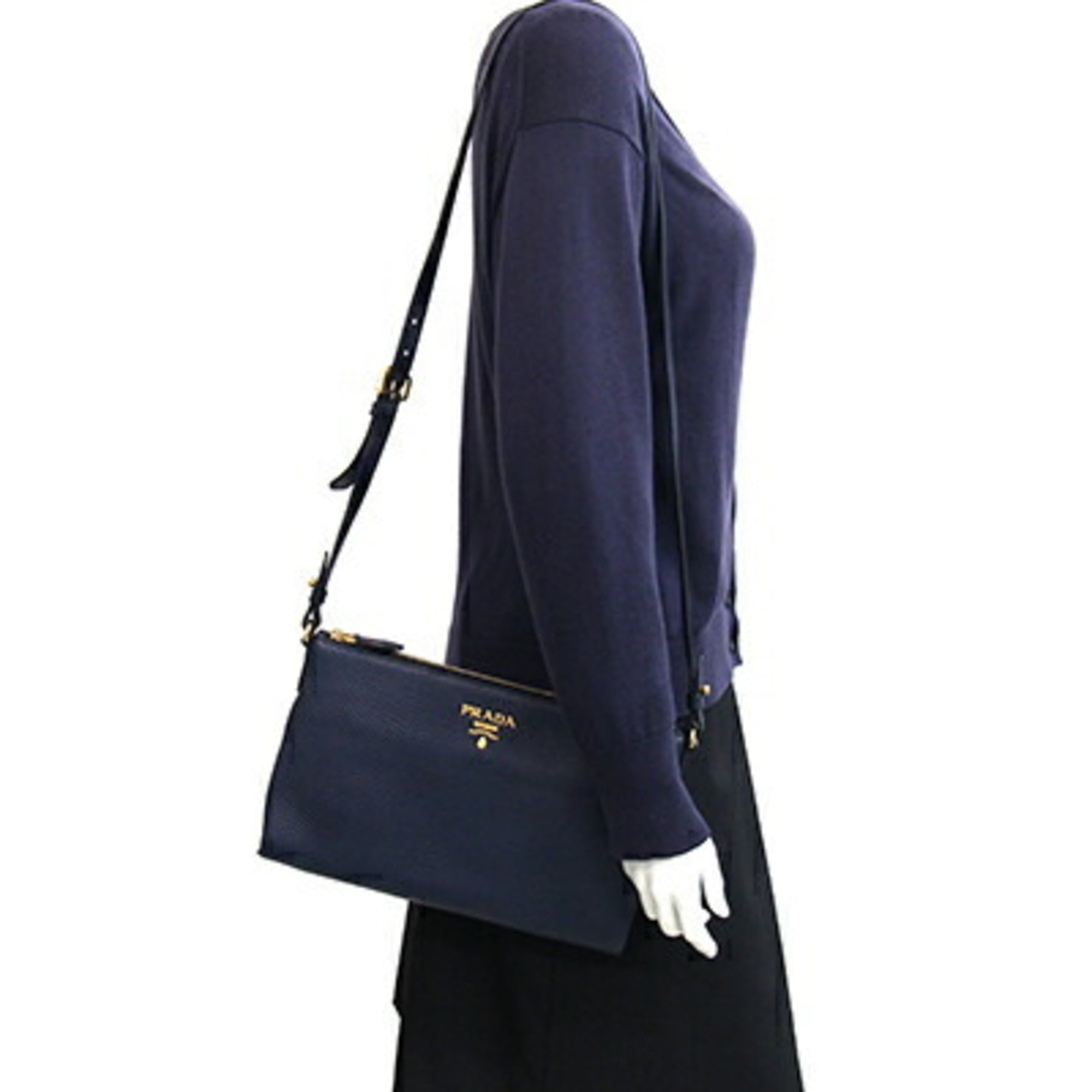 Prada Navy Leather Shoulder Bag (Pre-Owned)