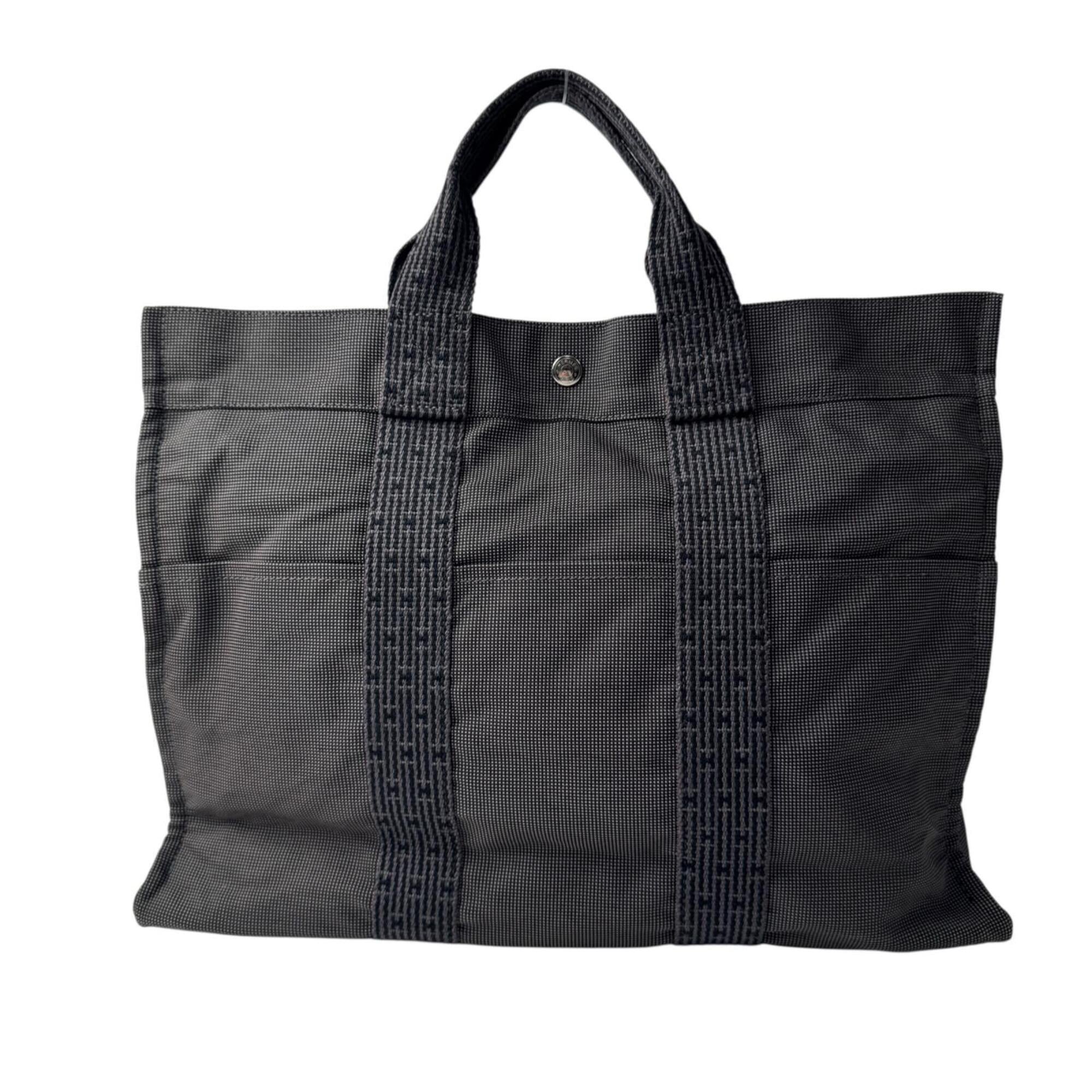 Hermes Dark Gray Gray Nylon Canvas Tote Bag (Pre-Owned)