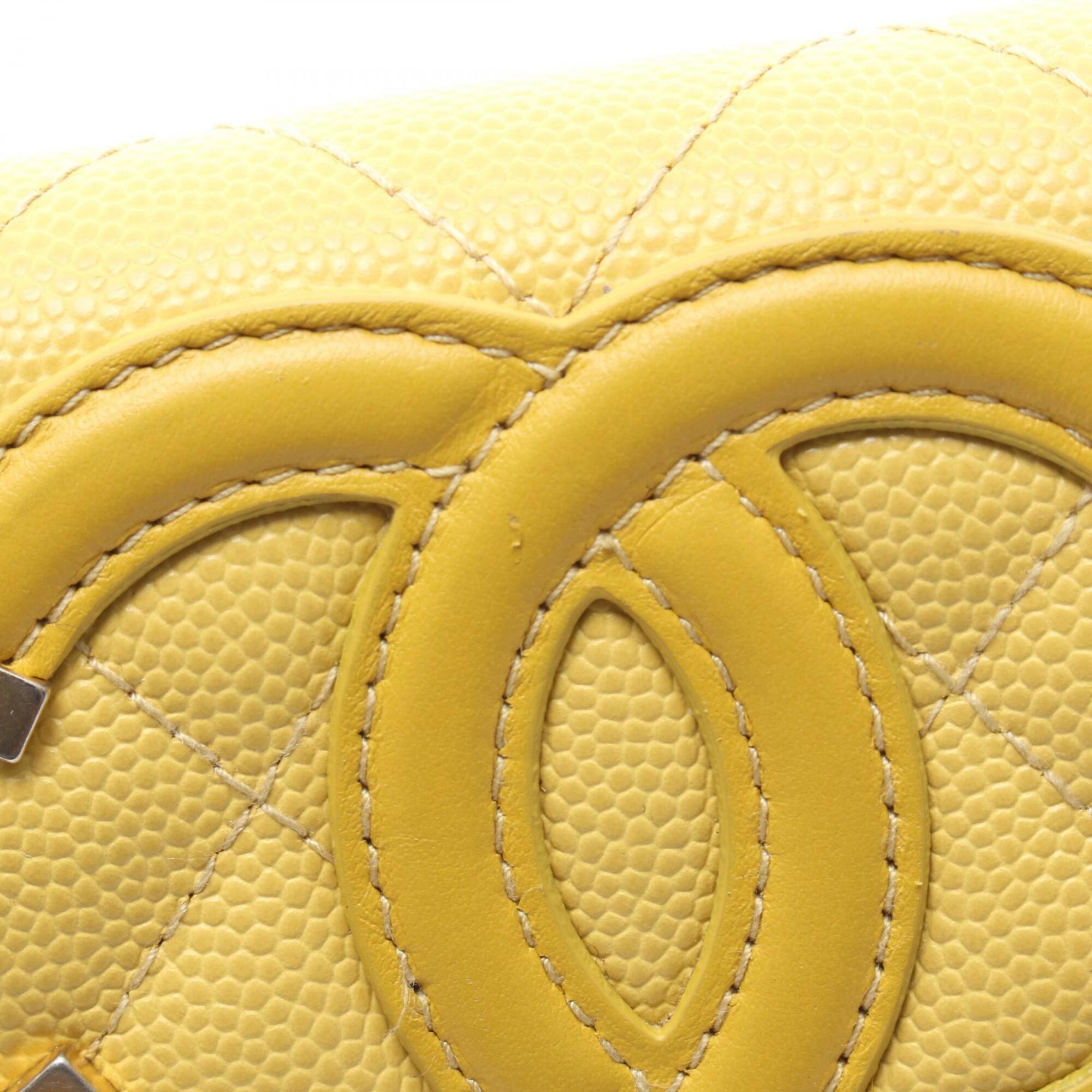 Chanel Yellow Grained Calfskin Leather Long Wallet (Bi-Fold) (Pre-Owned)