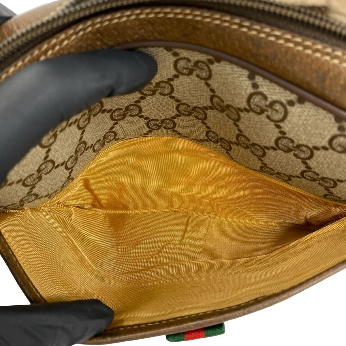 Gucci Brown Green Red Color Leather Pvc Pochette Shoulder Bag (Pre-Owned)