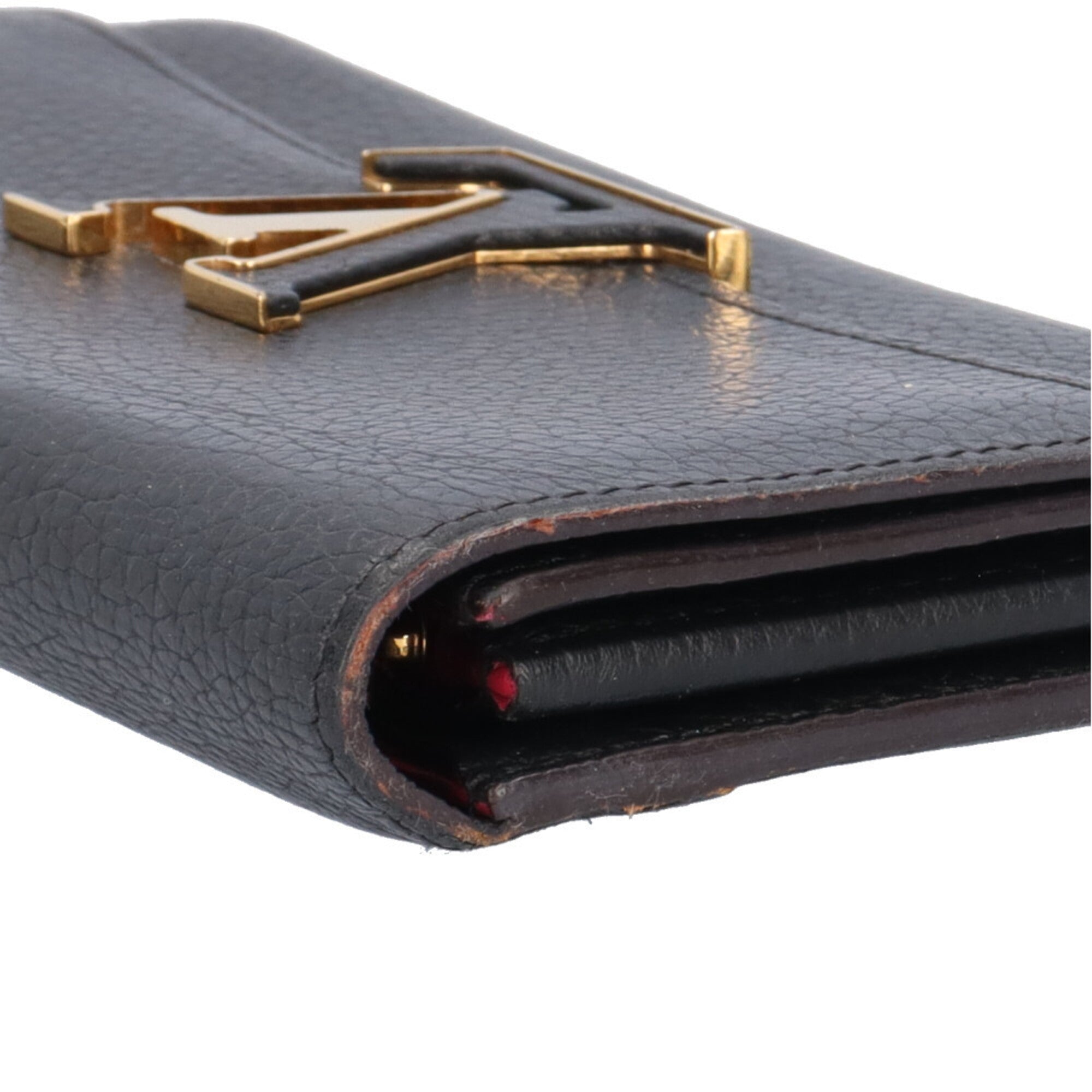 Louis Vuitton Black Fuchsia Pink Leather Long Wallet (Bi-Fold) (Pre-Owned)