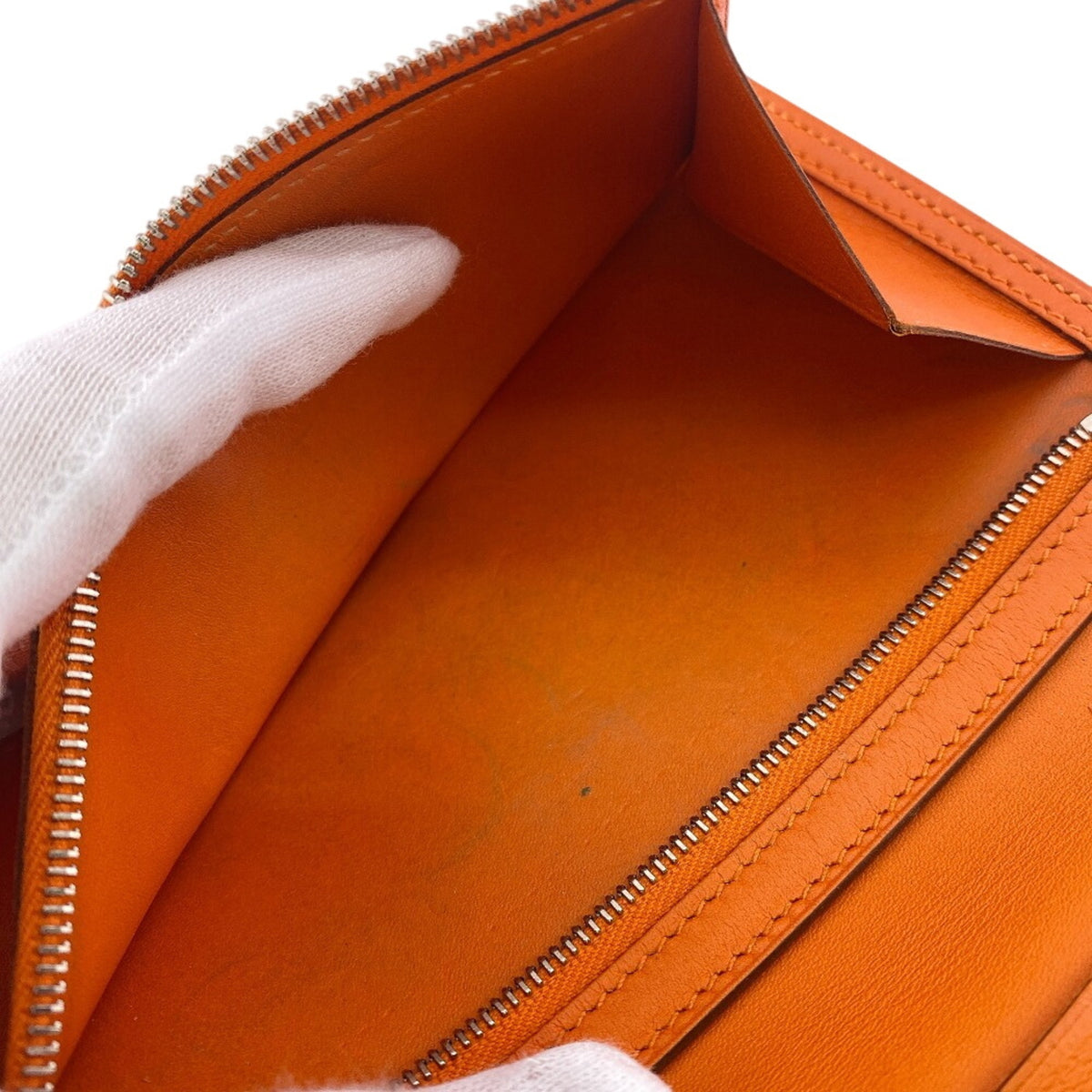 Hermes Orange Box Calf Leather Long Wallet (Bi-Fold) (Pre-Owned)