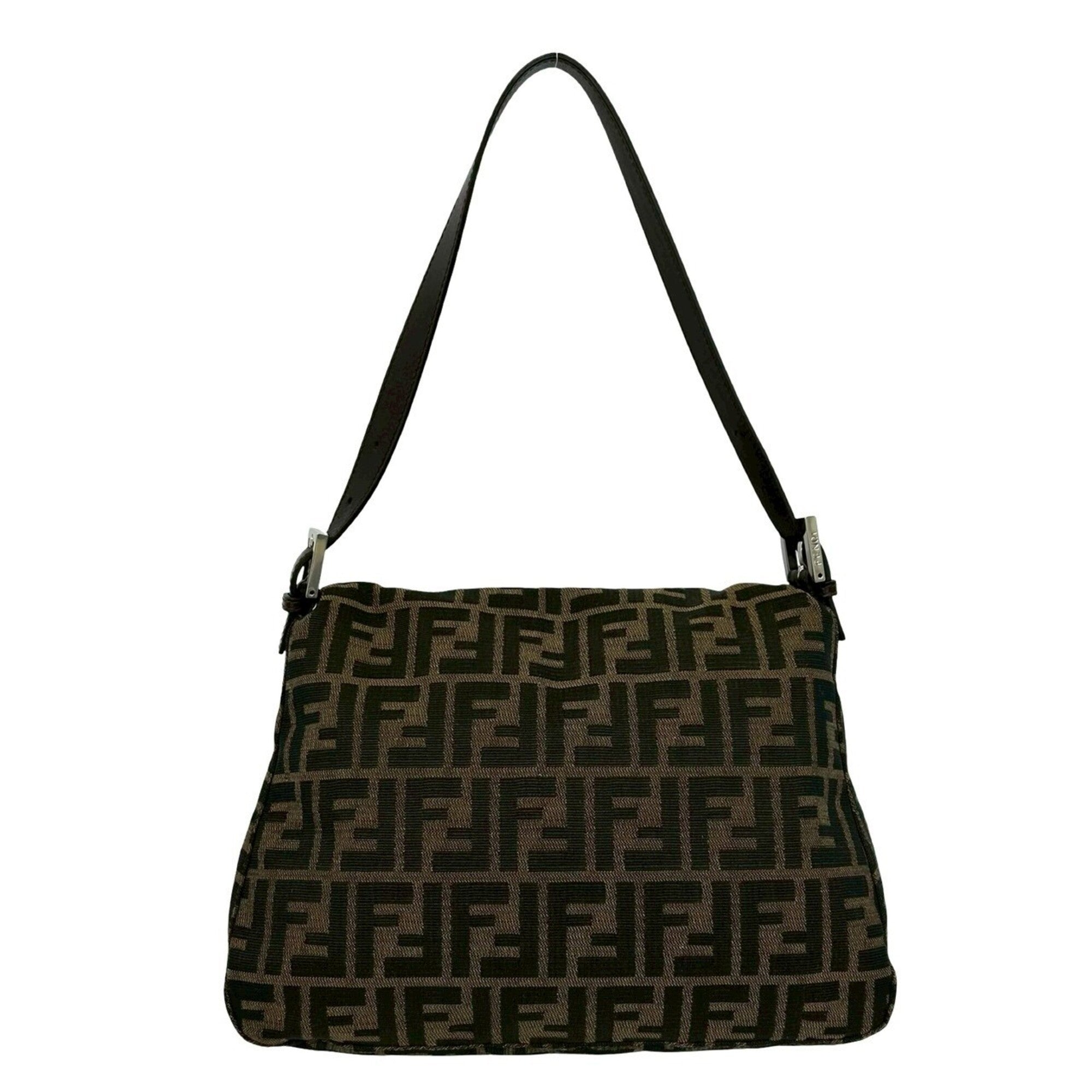 Fendi Black Brown Khaki Canvas Leather Handbag Shoulder Bag (Pre-Owned)