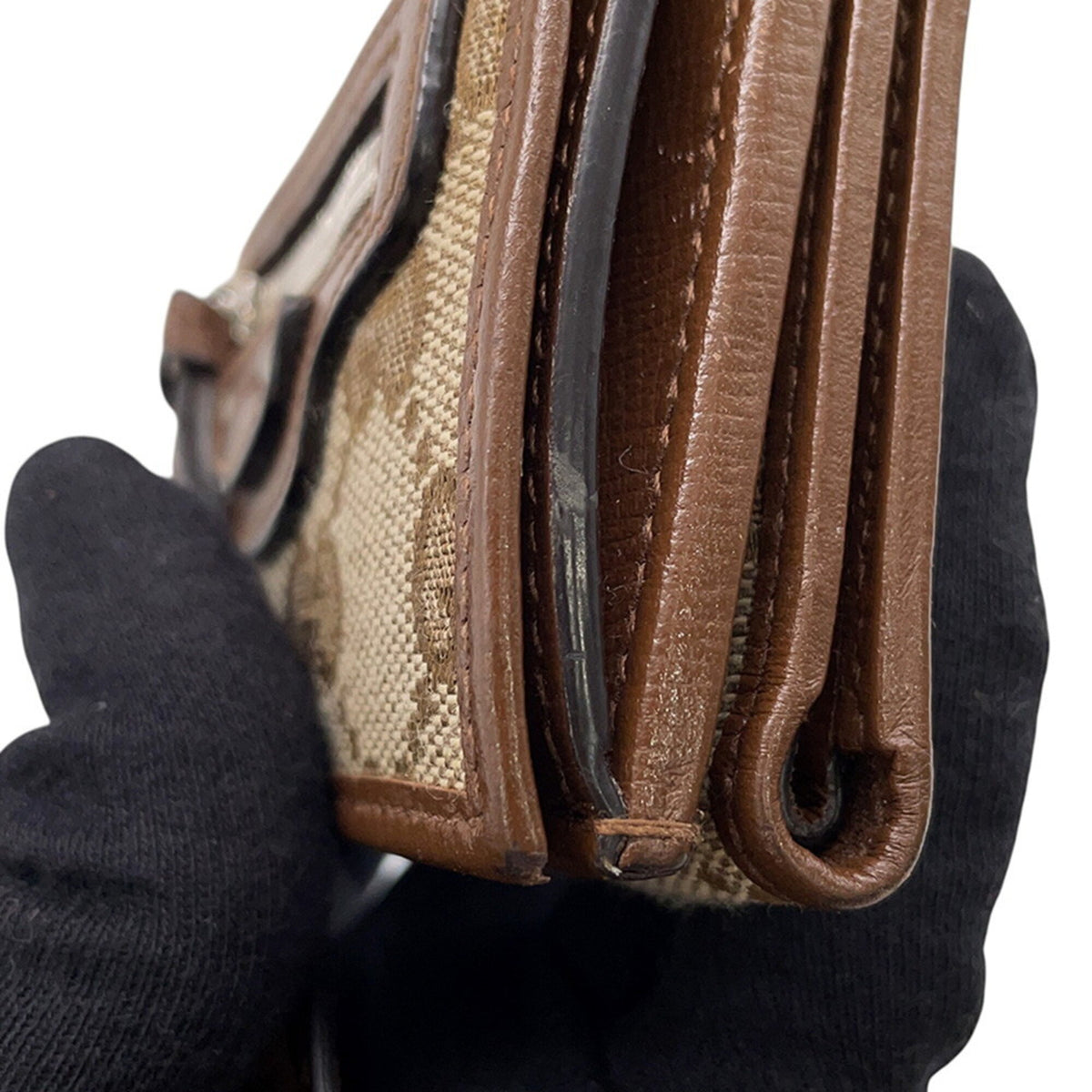 Gucci Beige Brown Canvas Leather Wallet (Tri-Fold) (Pre-Owned)