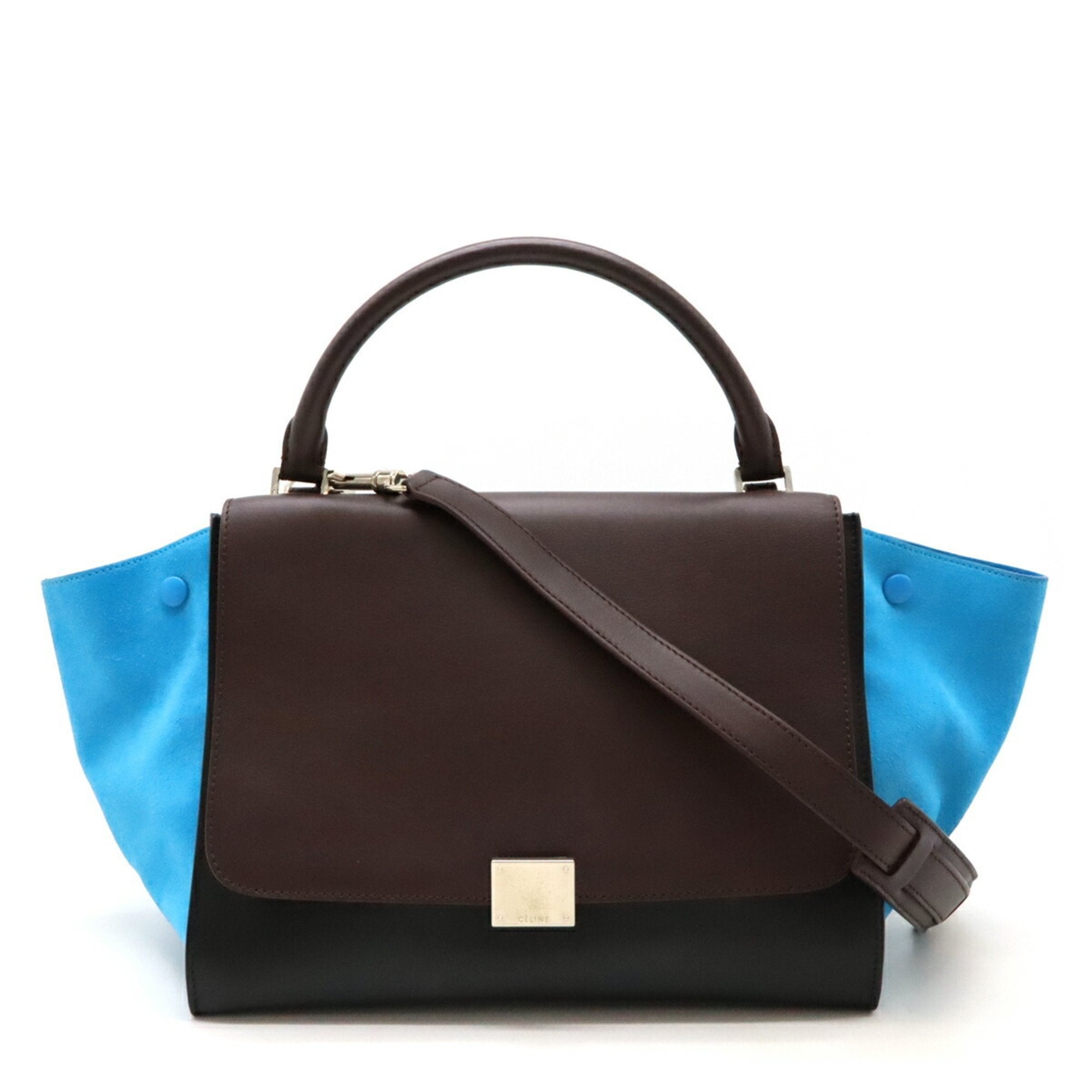 Celine Trapeze Black Blue Dark Brown Suede Leather Handbag Shoulder Bag (Pre-Owned)