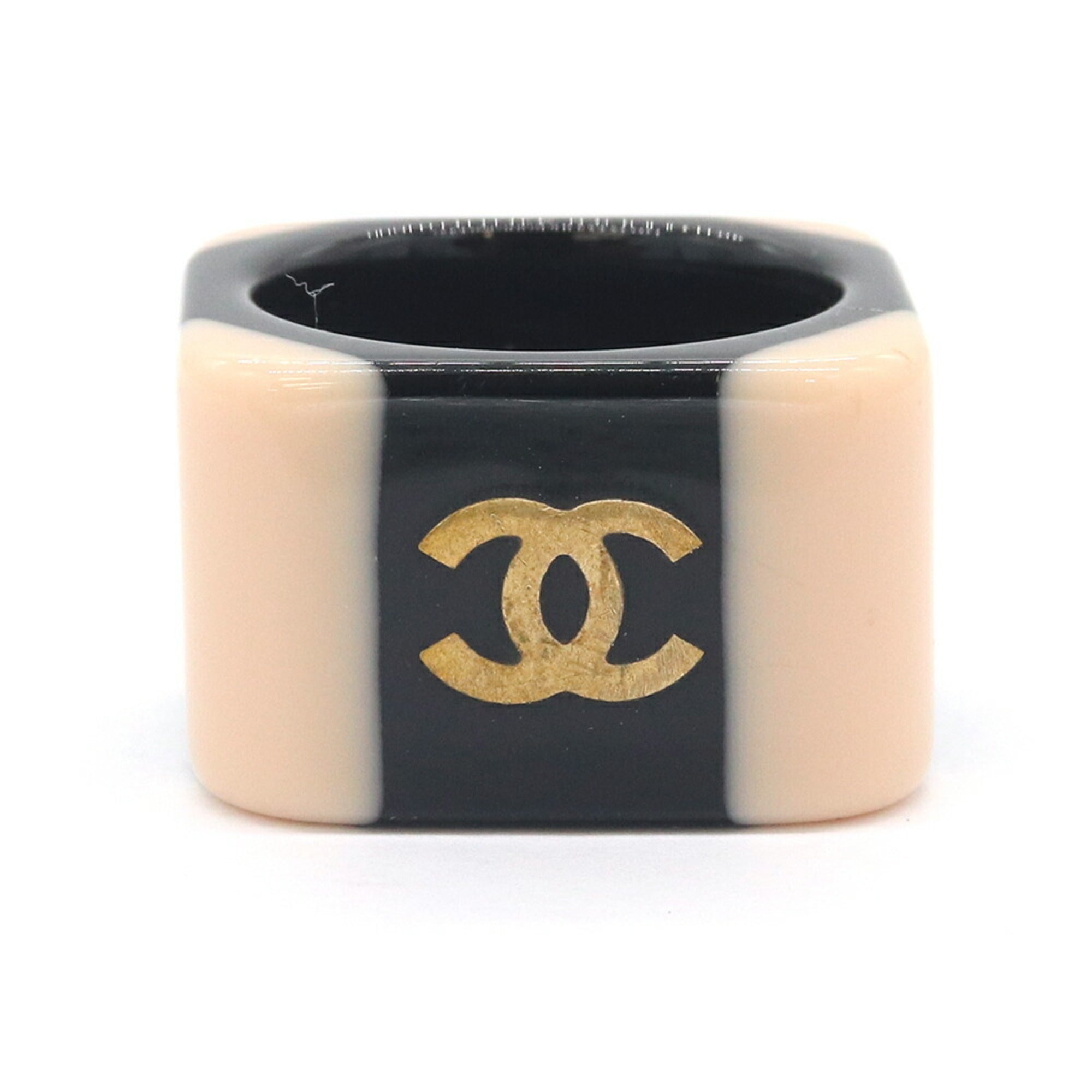 Chanel Black Pink Plastic Band Ring (Pre-Owned)