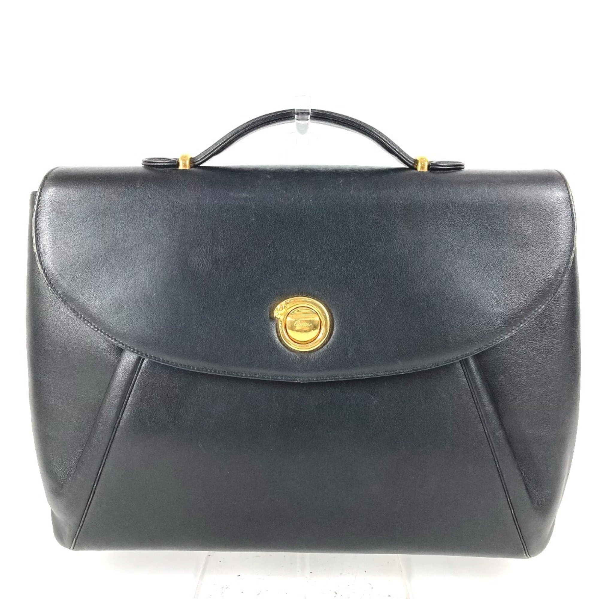Cartier Panthère Black Leather Handbag Tote Bag (Pre-Owned)