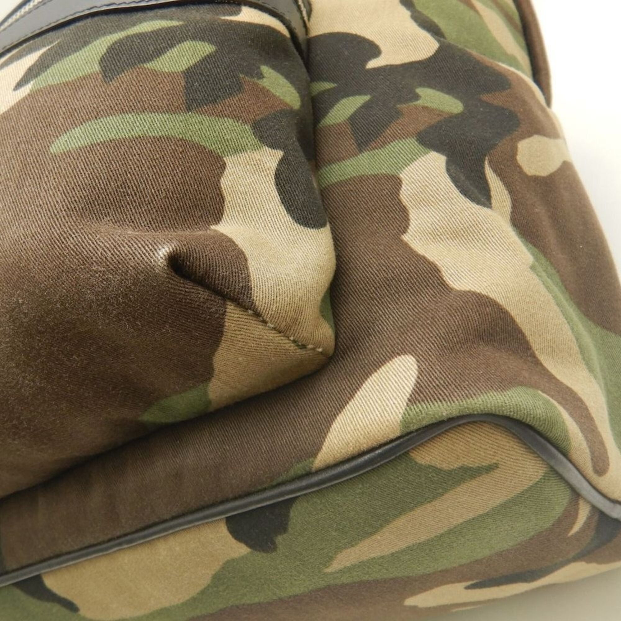 Yves Saint Laurent Camouflage Khaki Canvas Leather Backpack (Pre-Owned)