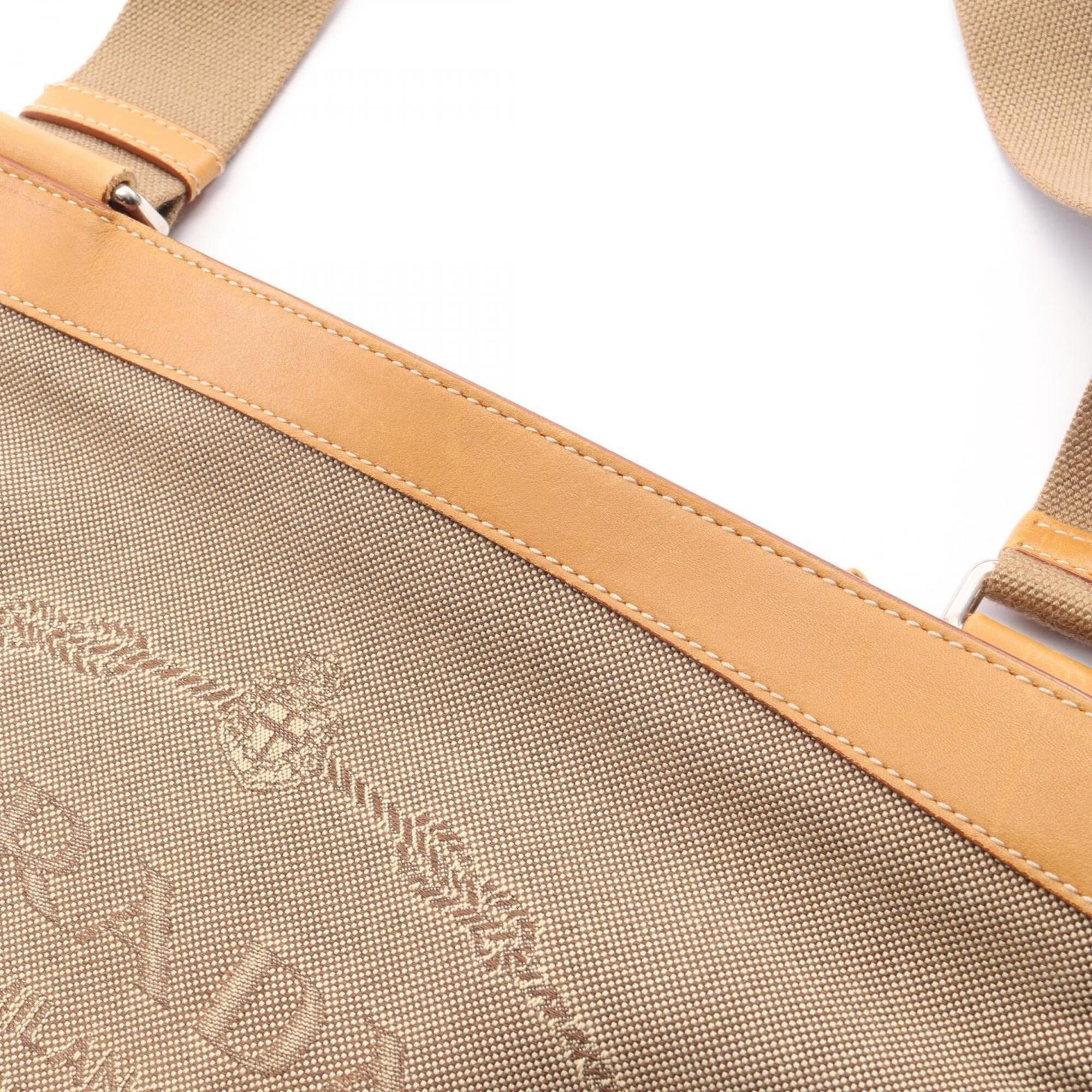 Prada Beige Brown Canvas Leather Handbag Shoulder Bag (Pre-Owned)
