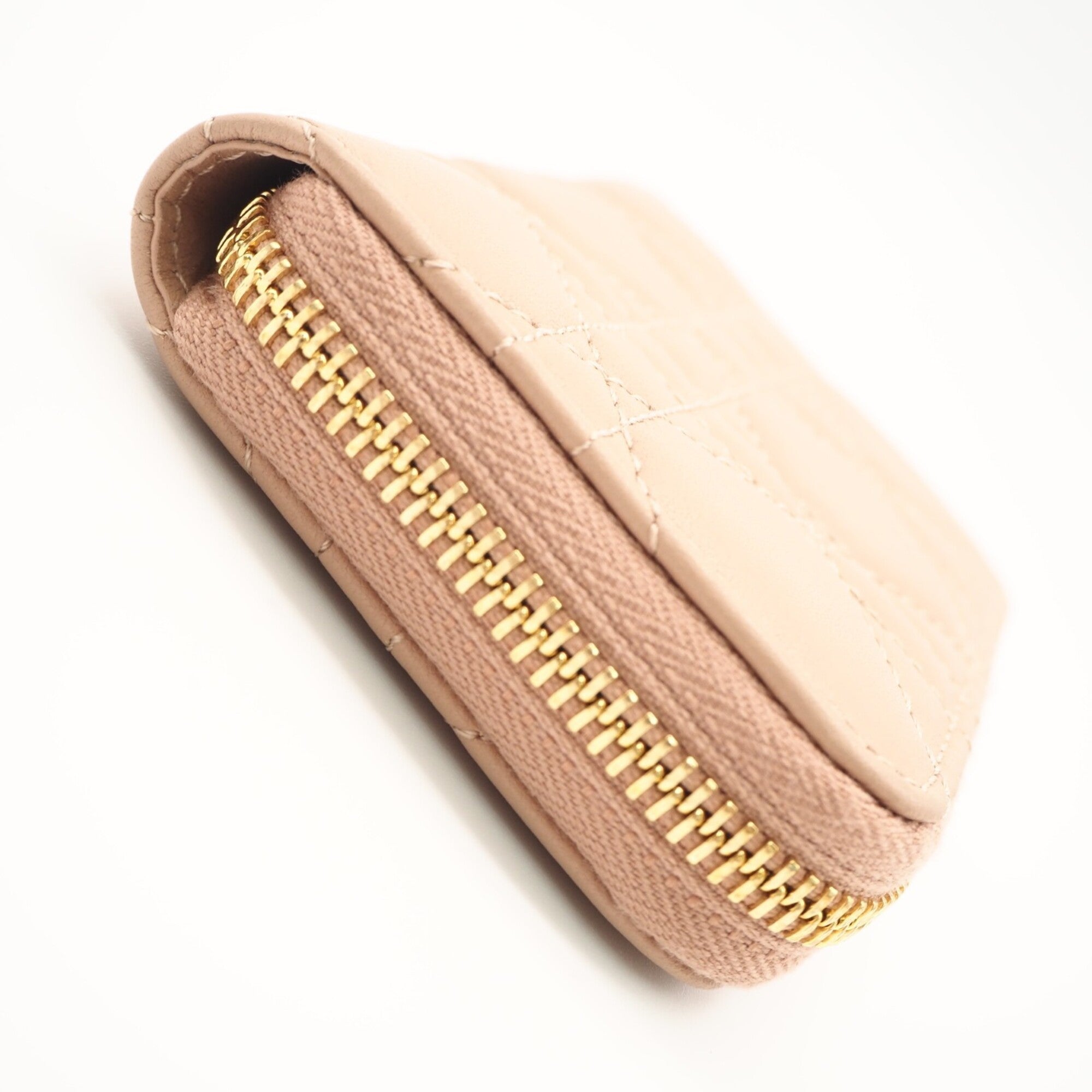 Christian Dior Lady Dior Pink Beige Leather Coin Purse/Coin Case (Pre-Owned)