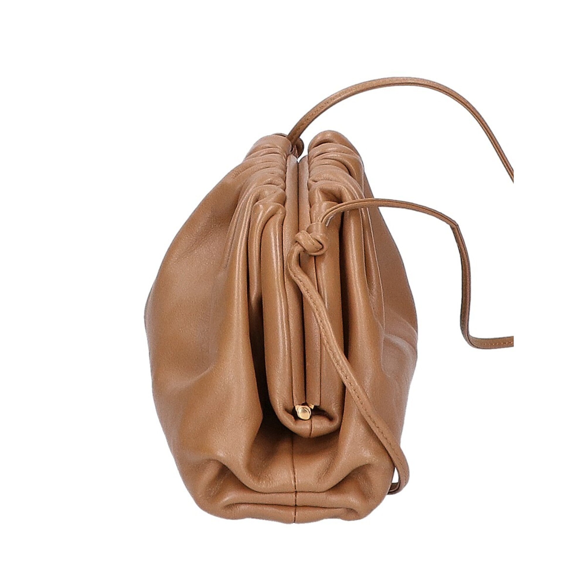 Bottega Veneta Dark Beige Leather Pouch Shoulder Bag (Pre-Owned)