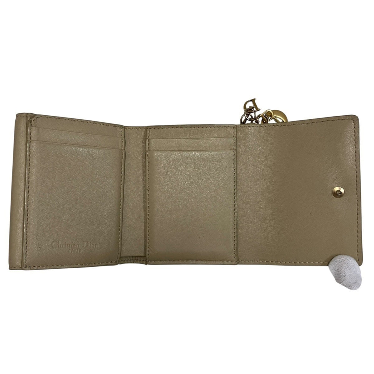 Christian Dior Lady Dior Beige Leather Wallet (Tri-Fold) (Pre-Owned)