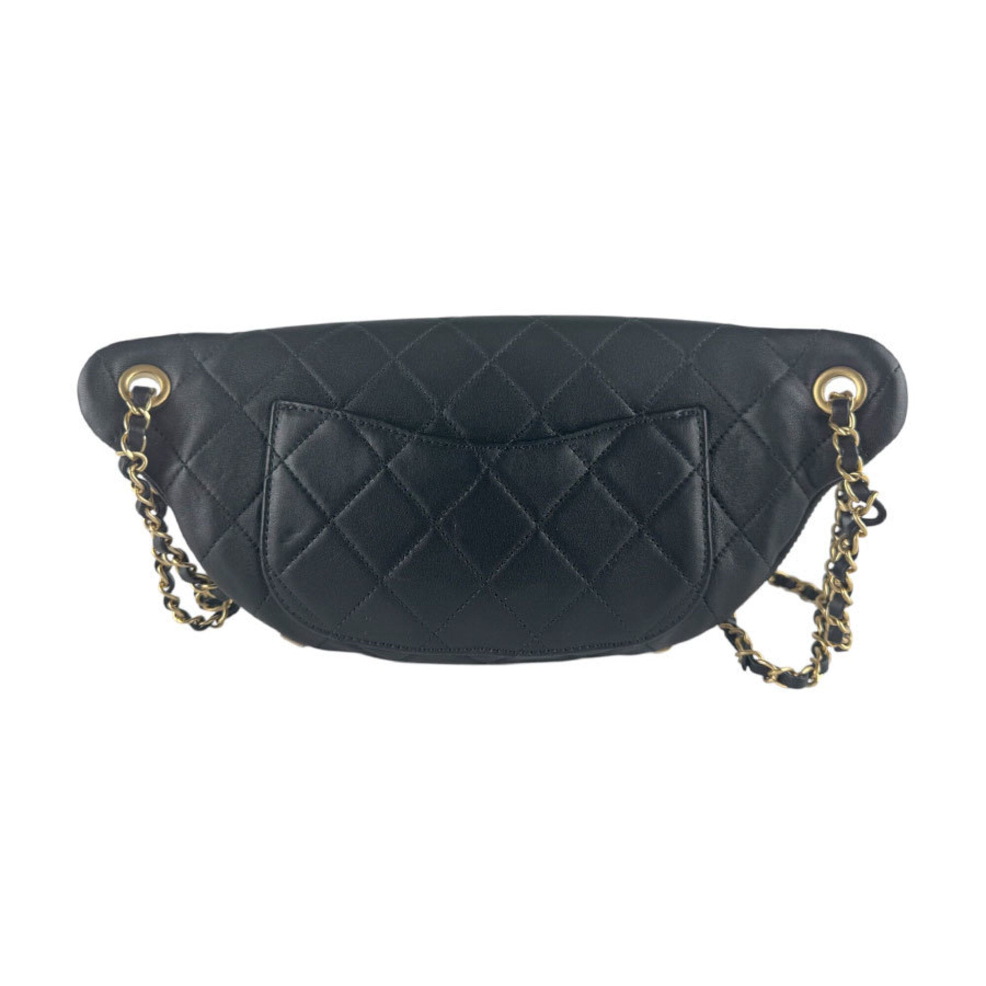 Chanel Black Gold Off-White Leather Fanny Pack Shoulder Bag (Pre-Owned)