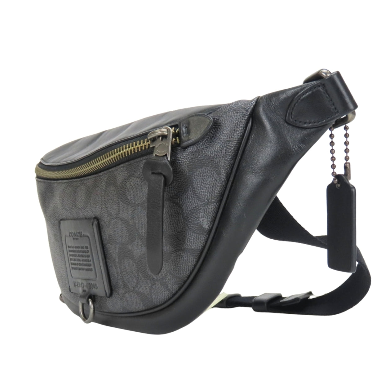 Coach Signature Black Gray Pvc Leather Fanny Pack Sling Bag (Pre-Owned)