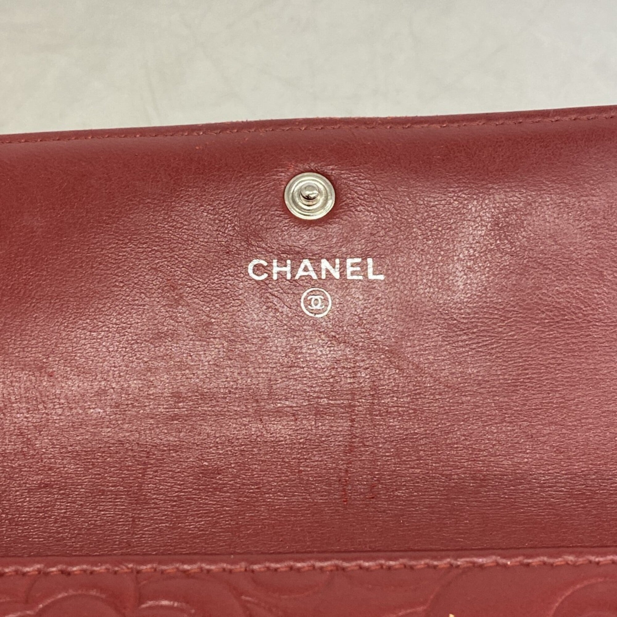 Chanel Bordeaux Leather Long Wallet (Bi-Fold) (Pre-Owned)