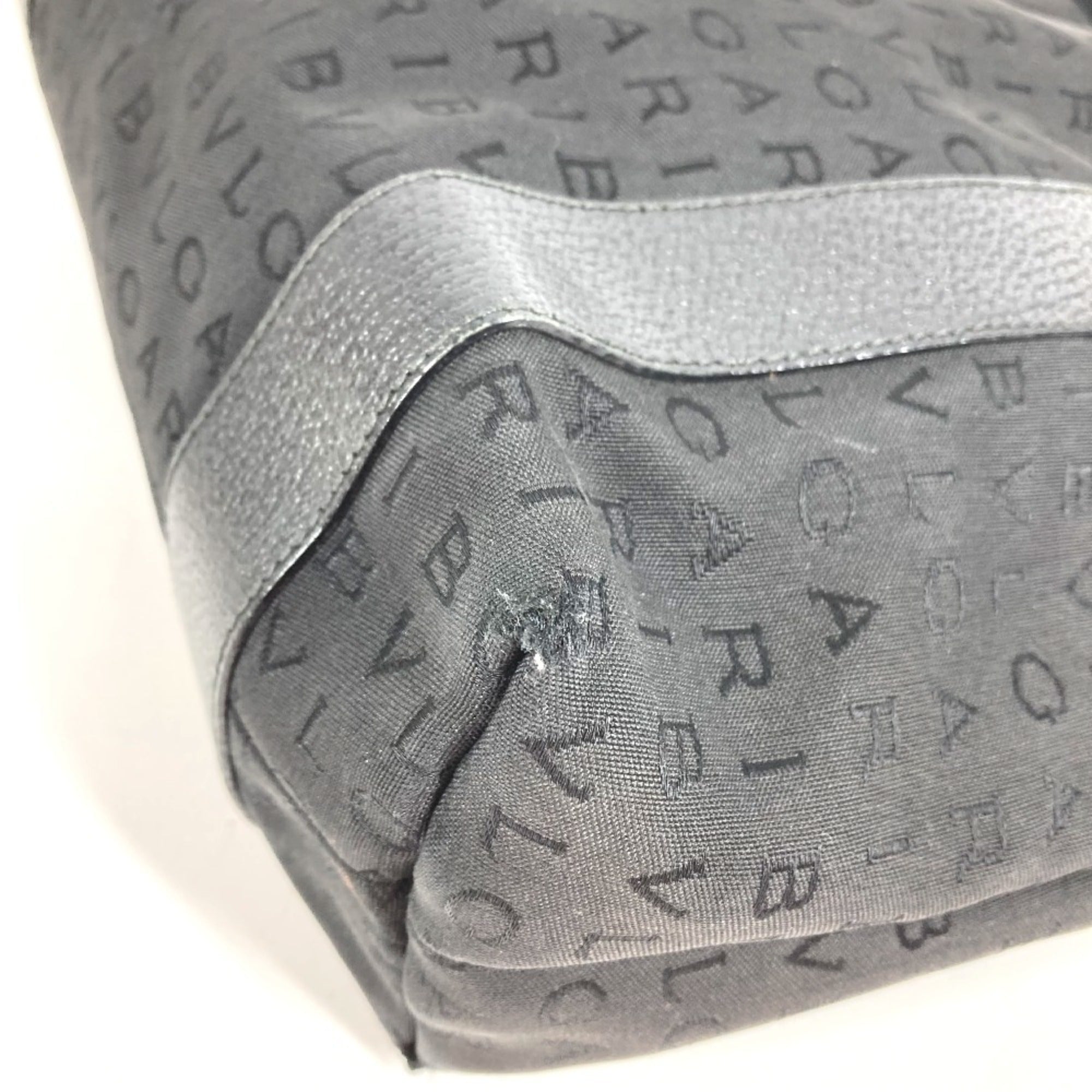 Bvlgari Black Leather Canvas Handbag Pouch Shoulder Bag Tote Bag (Pre-Owned)