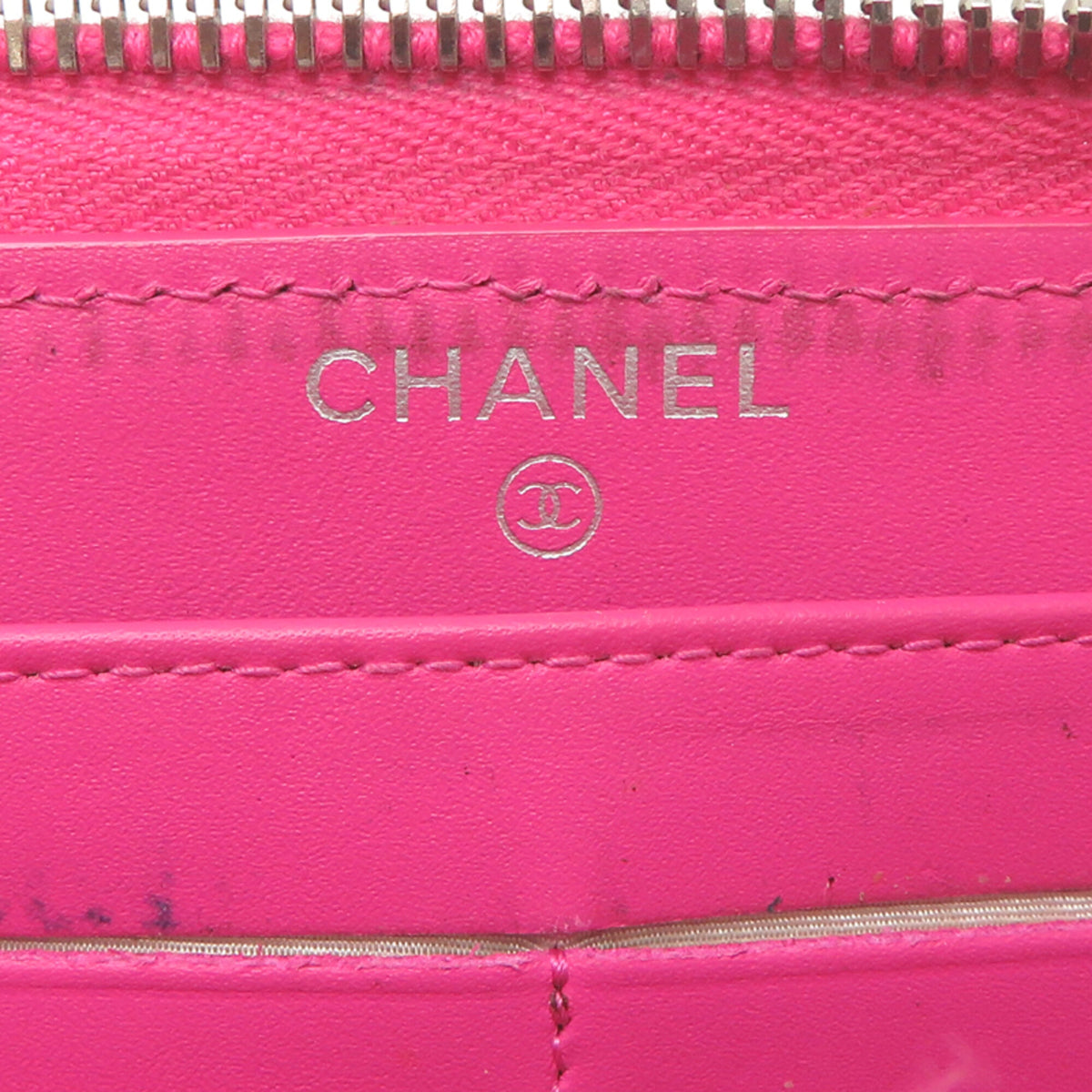 Chanel Pink Grained Calfskin Long Wallet (Bi-Fold) (Pre-Owned)