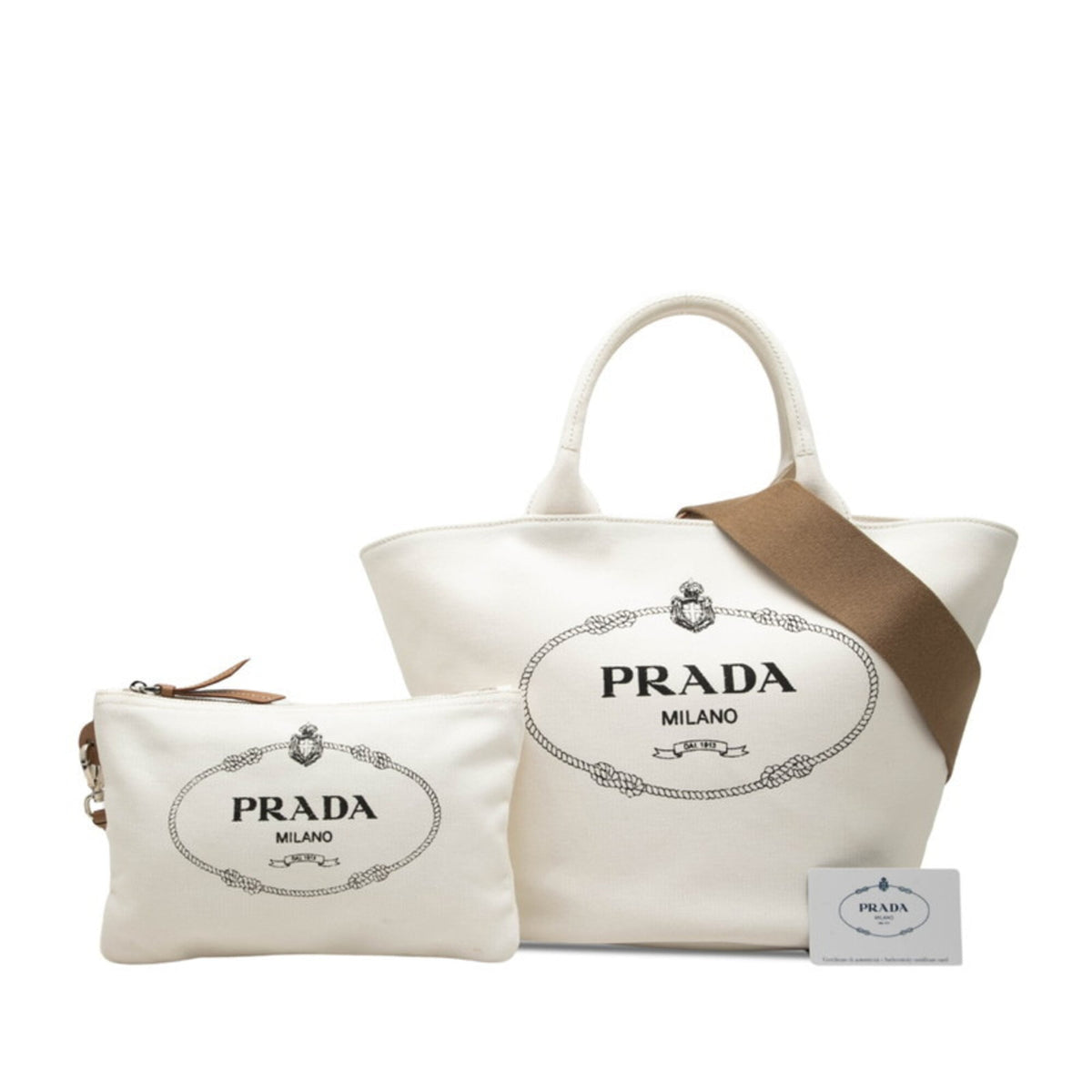 Prada White Canvas Pouch Shoulder Bag Tote Bag (Pre-Owned)