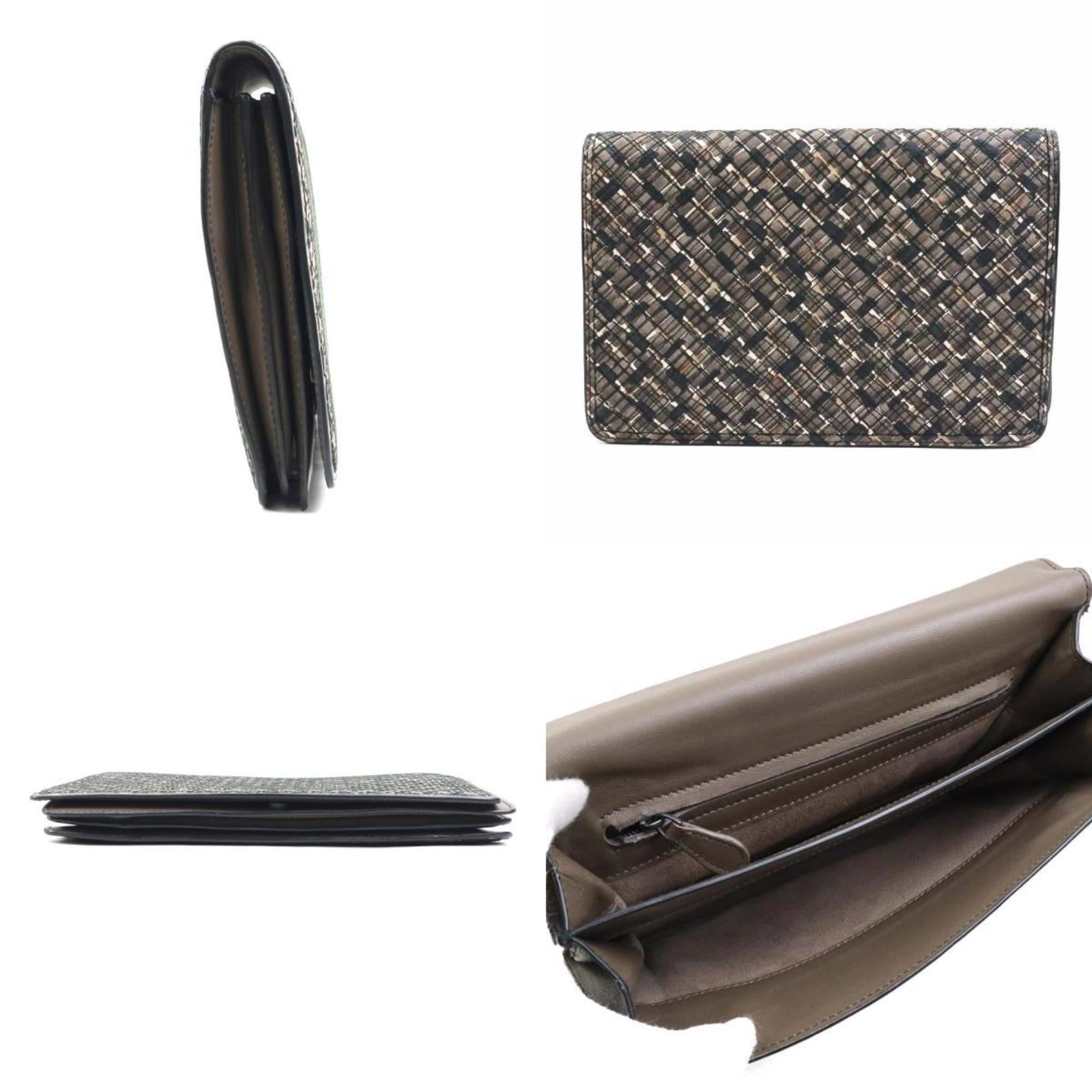 Bottega Veneta Black Brown Leather Clutch Bag (Pre-Owned)