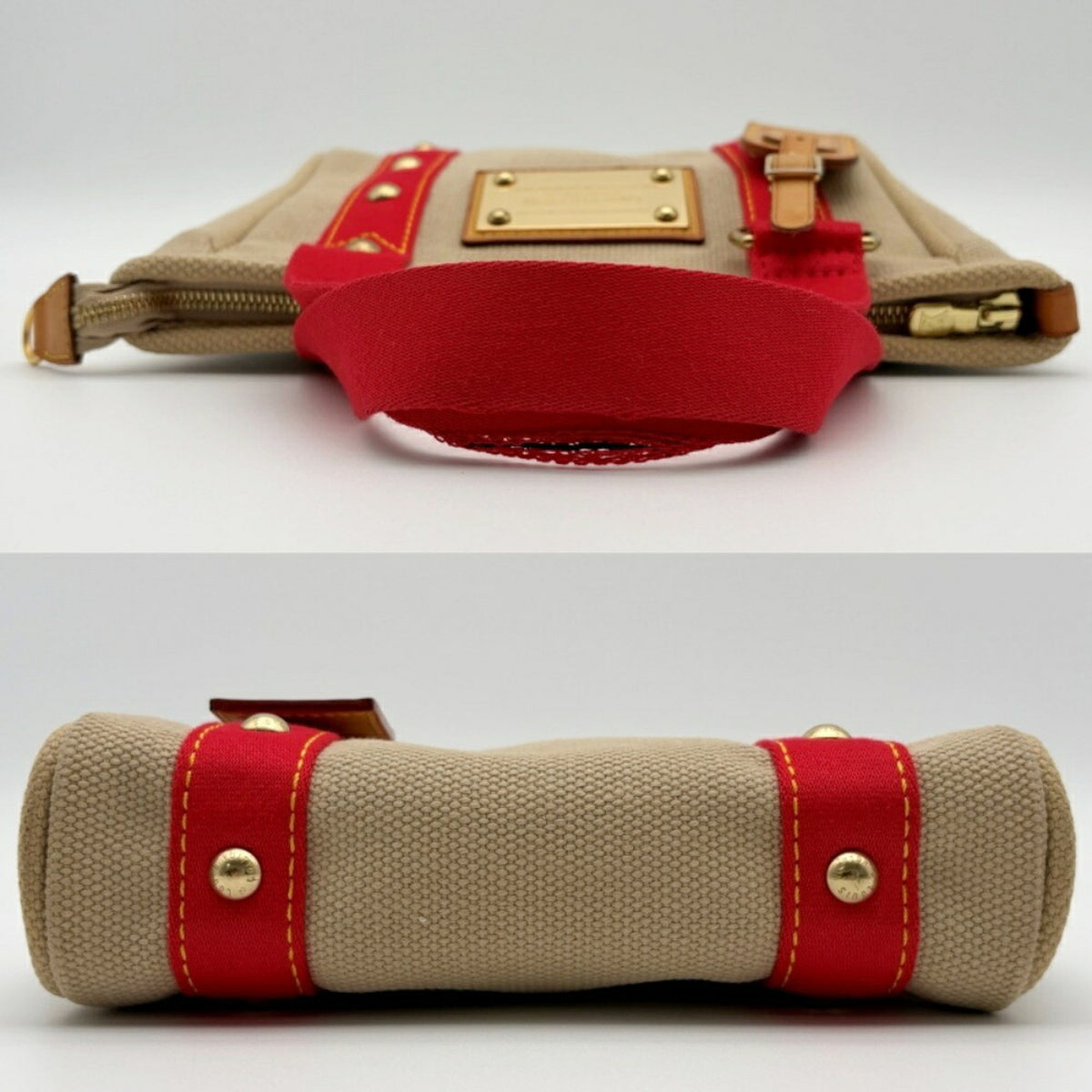 Louis Vuitton Antigua Beige Red Color Canvas Tote Bag (Pre-Owned)