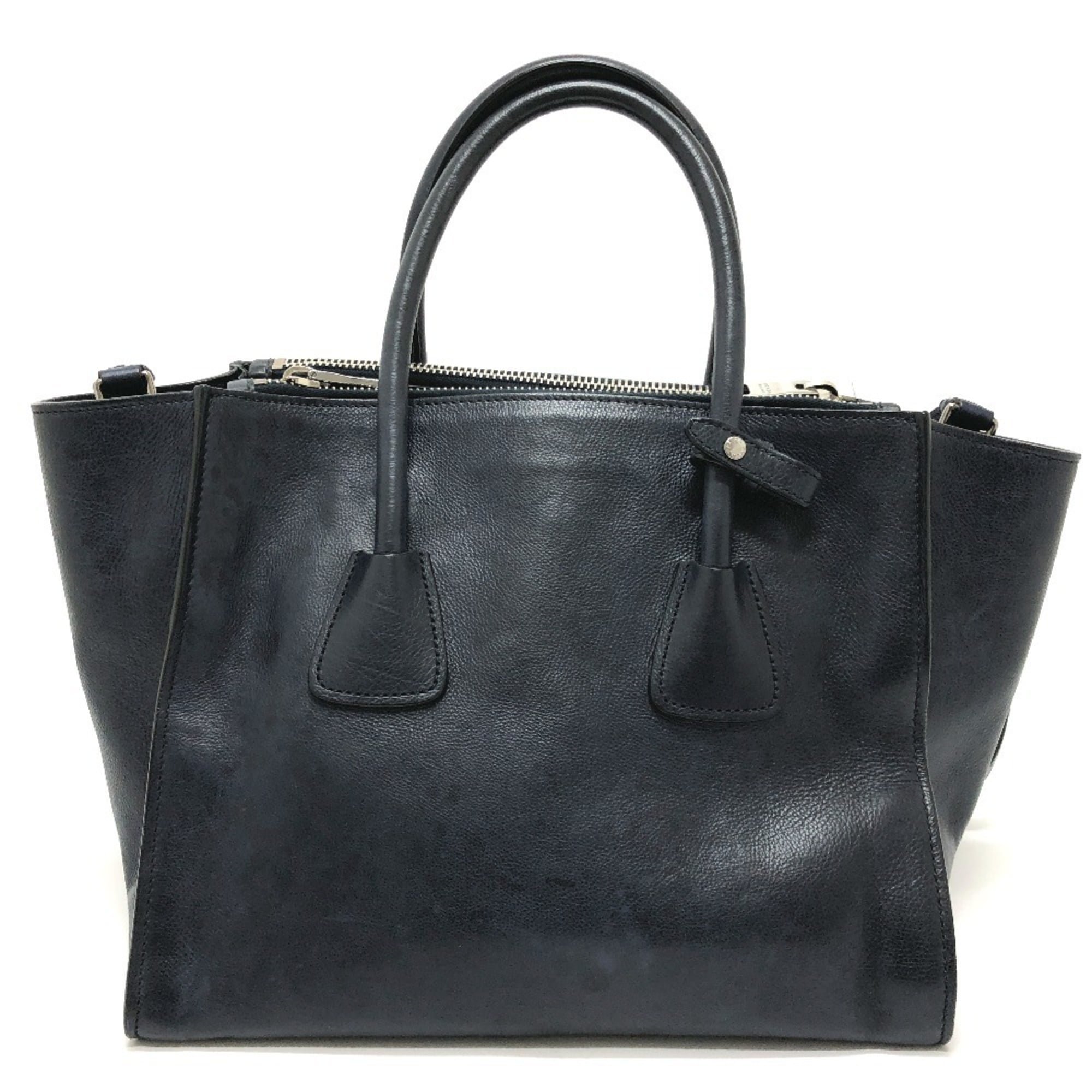 Prada Blue Leather Handbag Tote Bag (Pre-Owned)