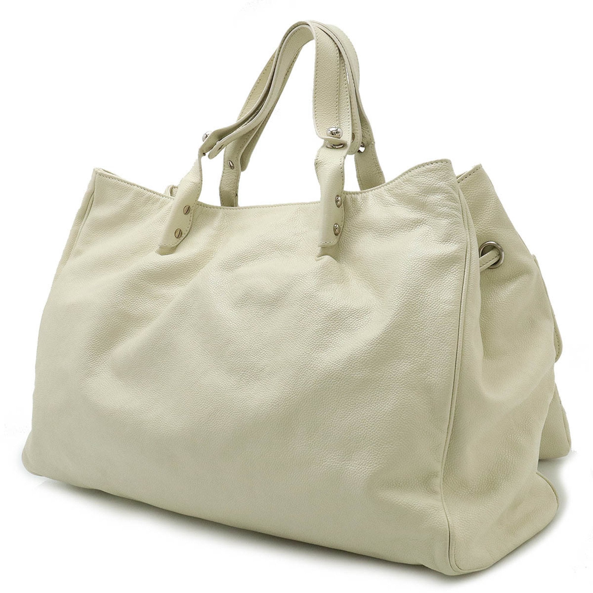 Chanel 2.55 Ivory White Caviar Leather Handbag Tote Bag (Pre-Owned)
