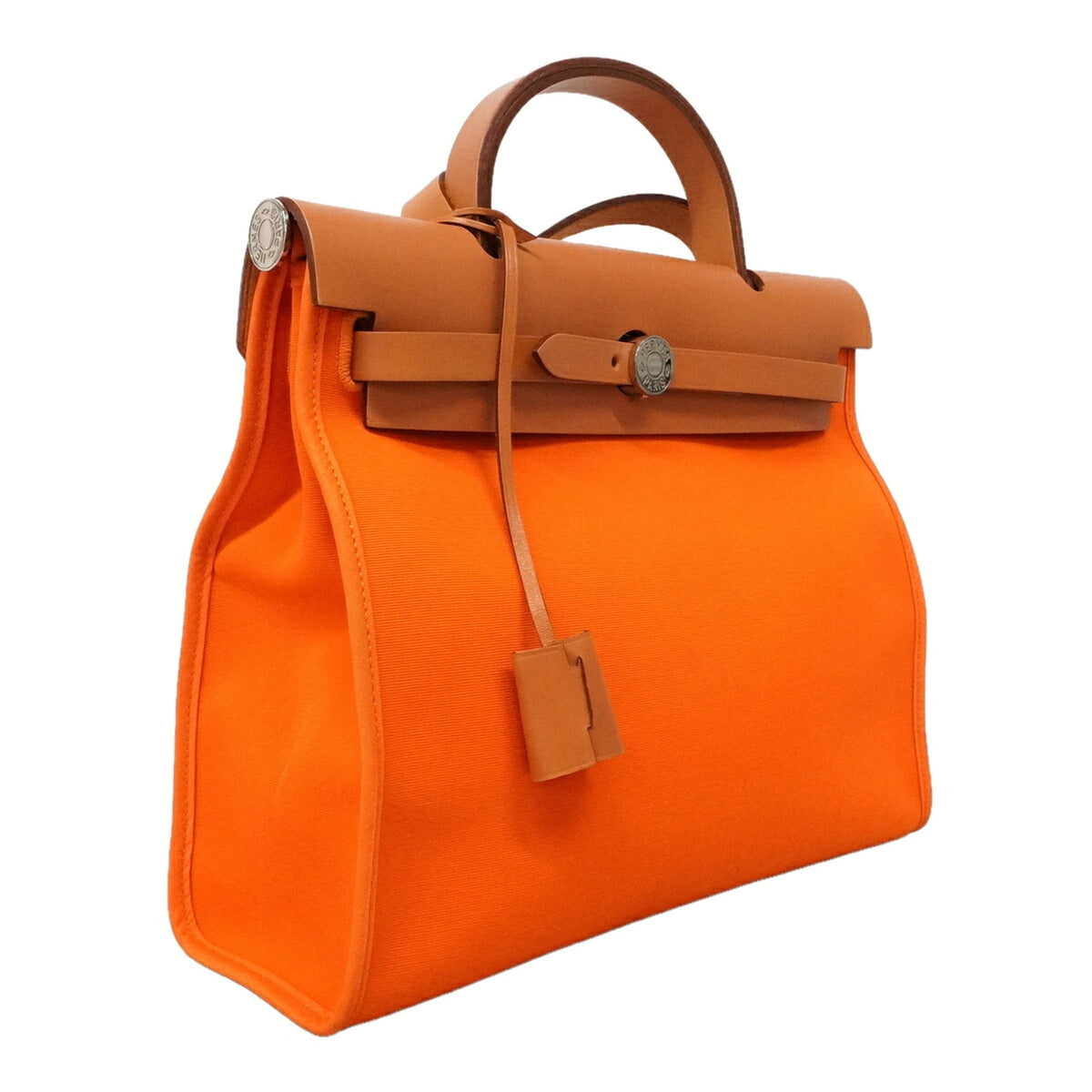 Hermes Natural Orange Toile Officier Handbag (Pre-Owned)