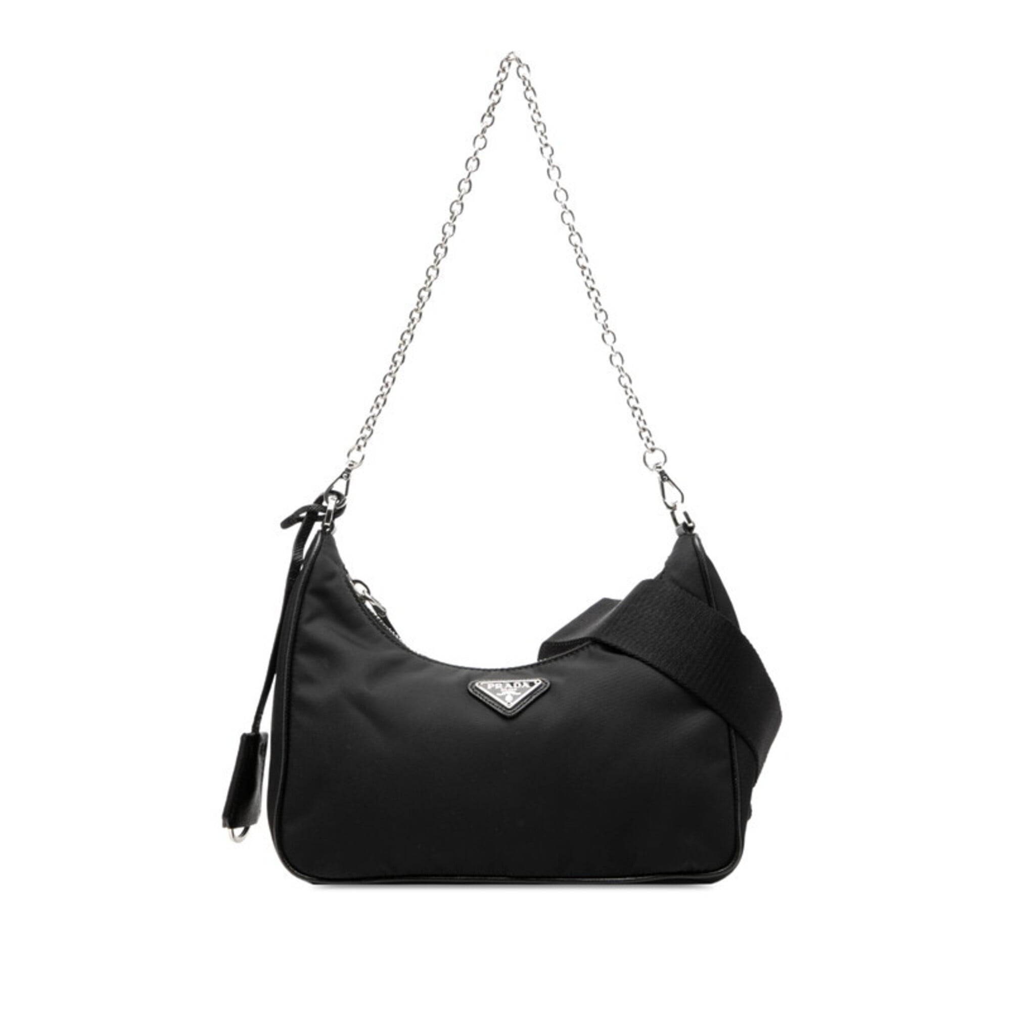 Prada Black Nylon Leather Handbag Pouch Shoulder Bag (Pre-Owned)