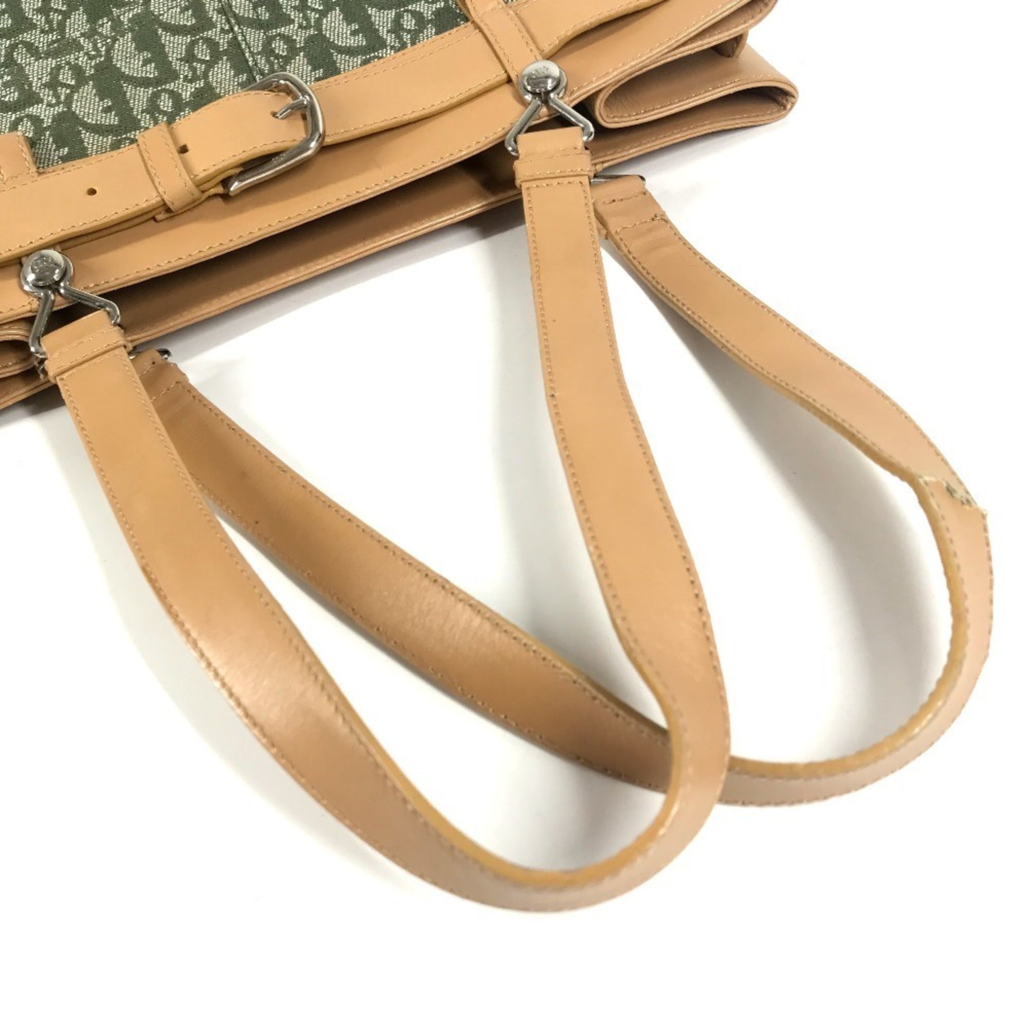 Christian Dior Trotter Beige Khaki Leather Canvas Shoulder Bag Tote Bag (Pre-Owned)