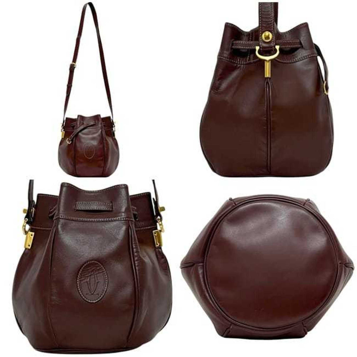 Cartier Bordeaux Wine Red Leather Shoulder Bag (Pre-Owned)