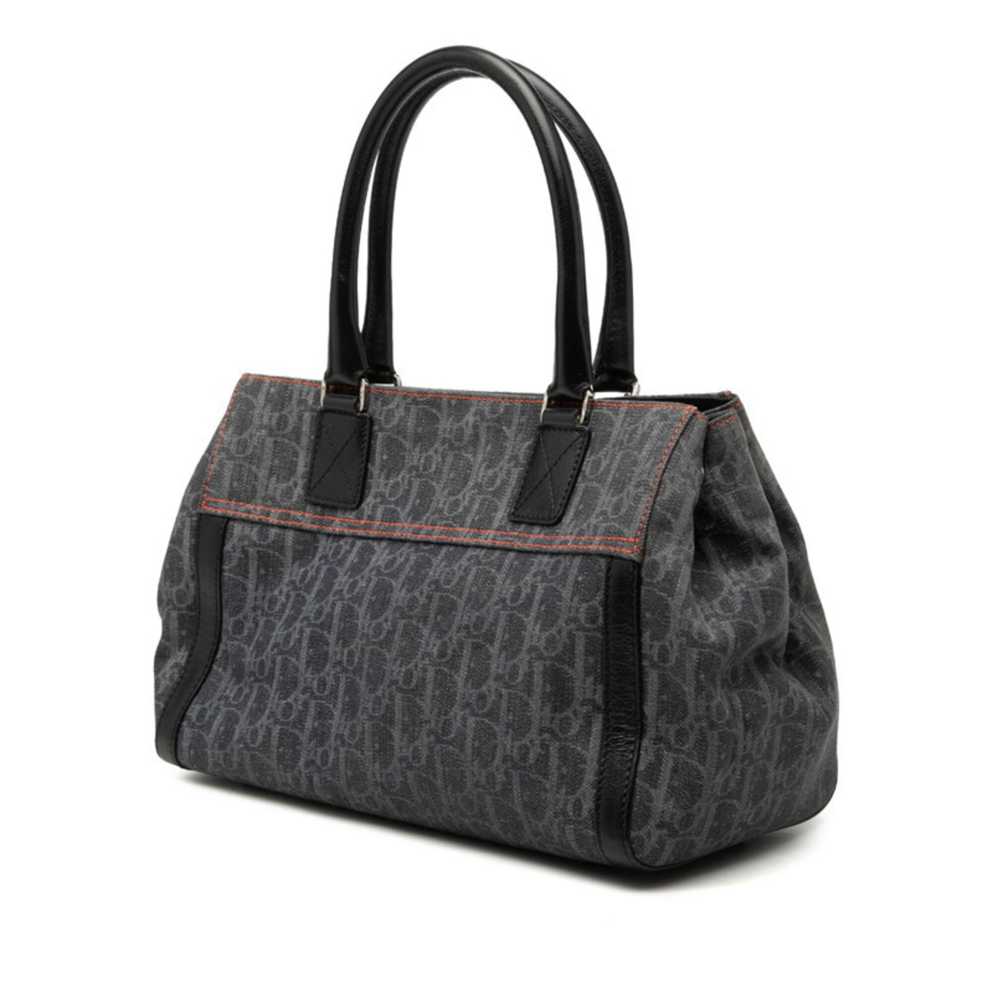 Christian Dior Gray Orange Denim Leather Handbag (Pre-Owned)