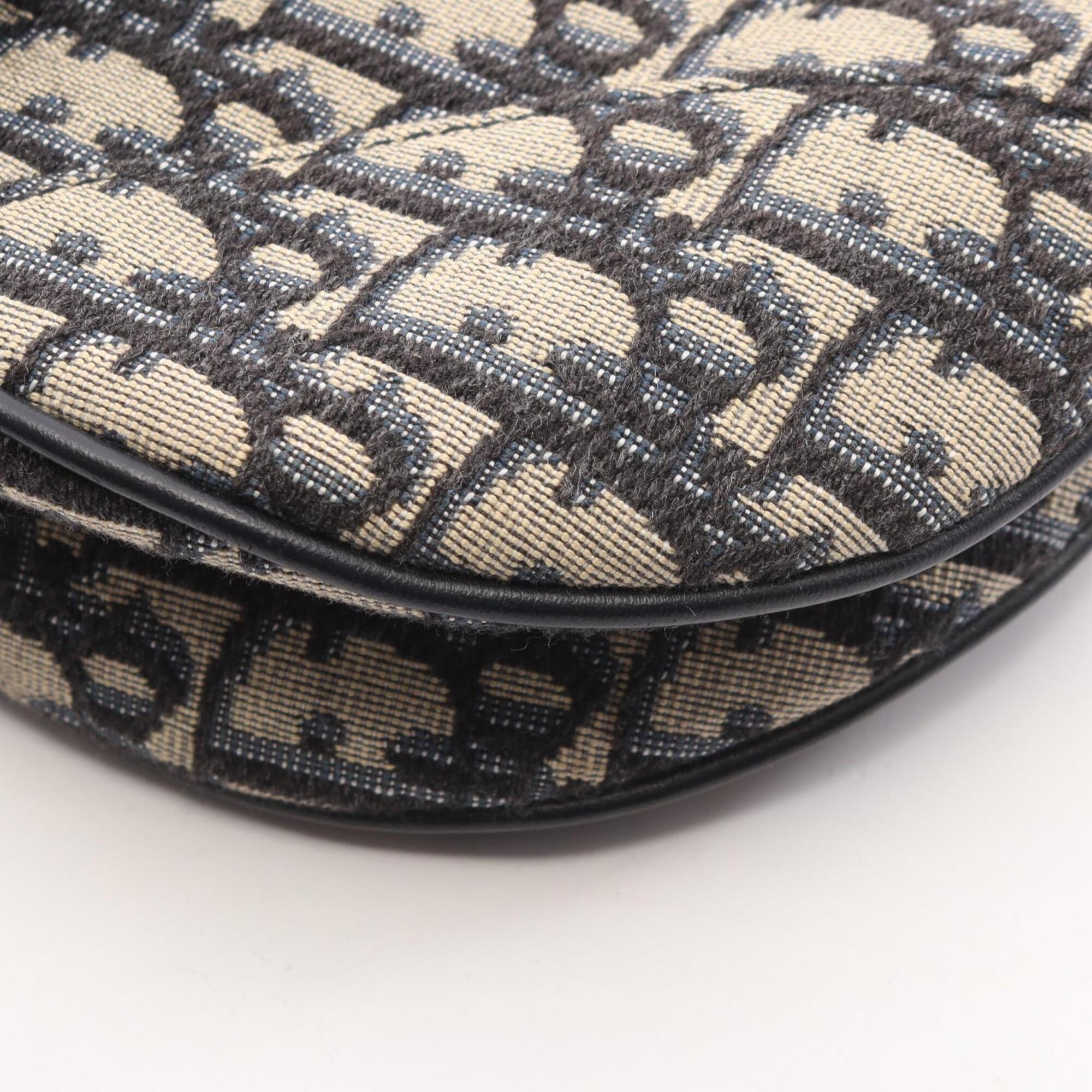 Christian Dior Navy Canvas Leather Handbag Saddle Bag (Pre-Owned)