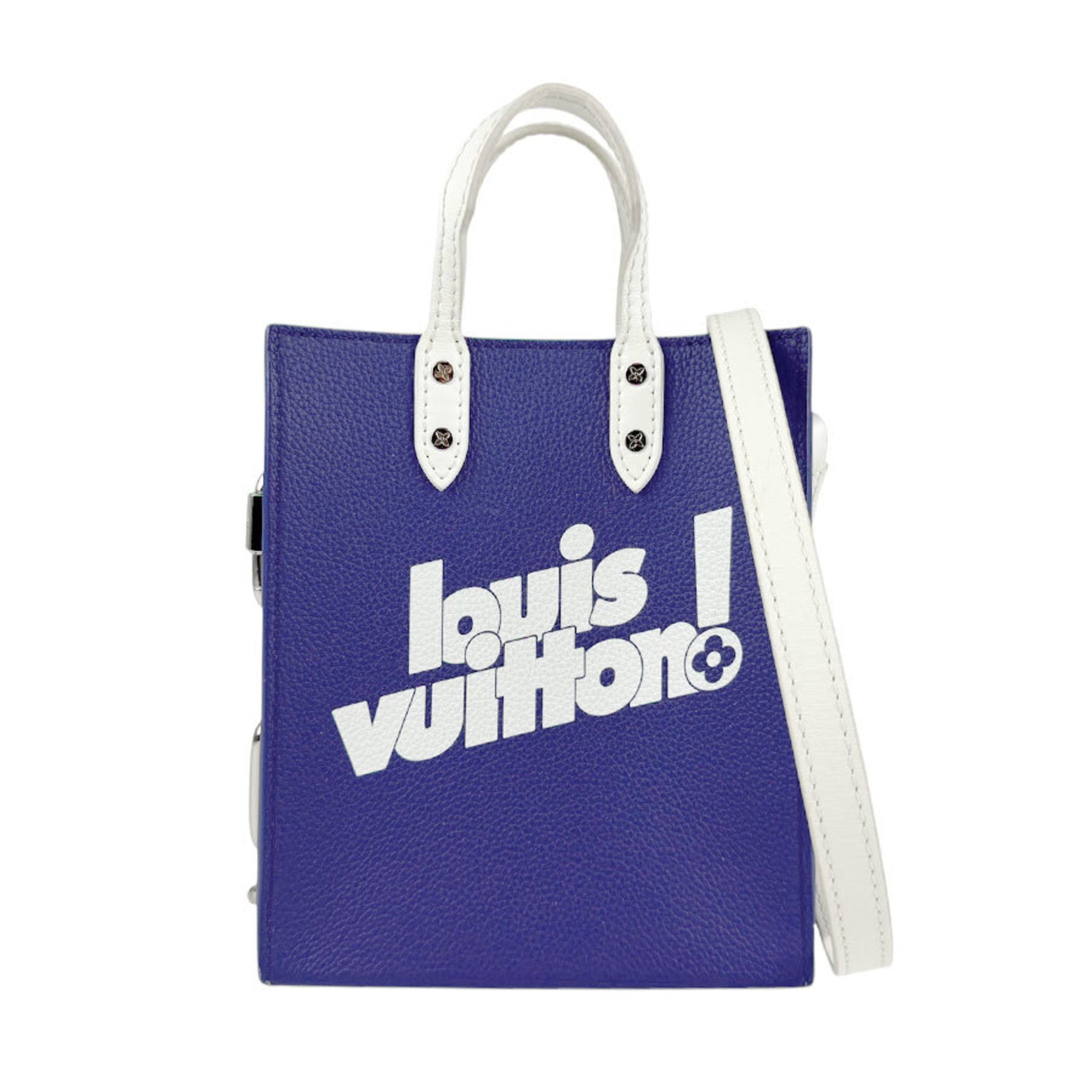Louis Vuitton Navy White Leather Handbag Shoulder Bag (Pre-Owned)